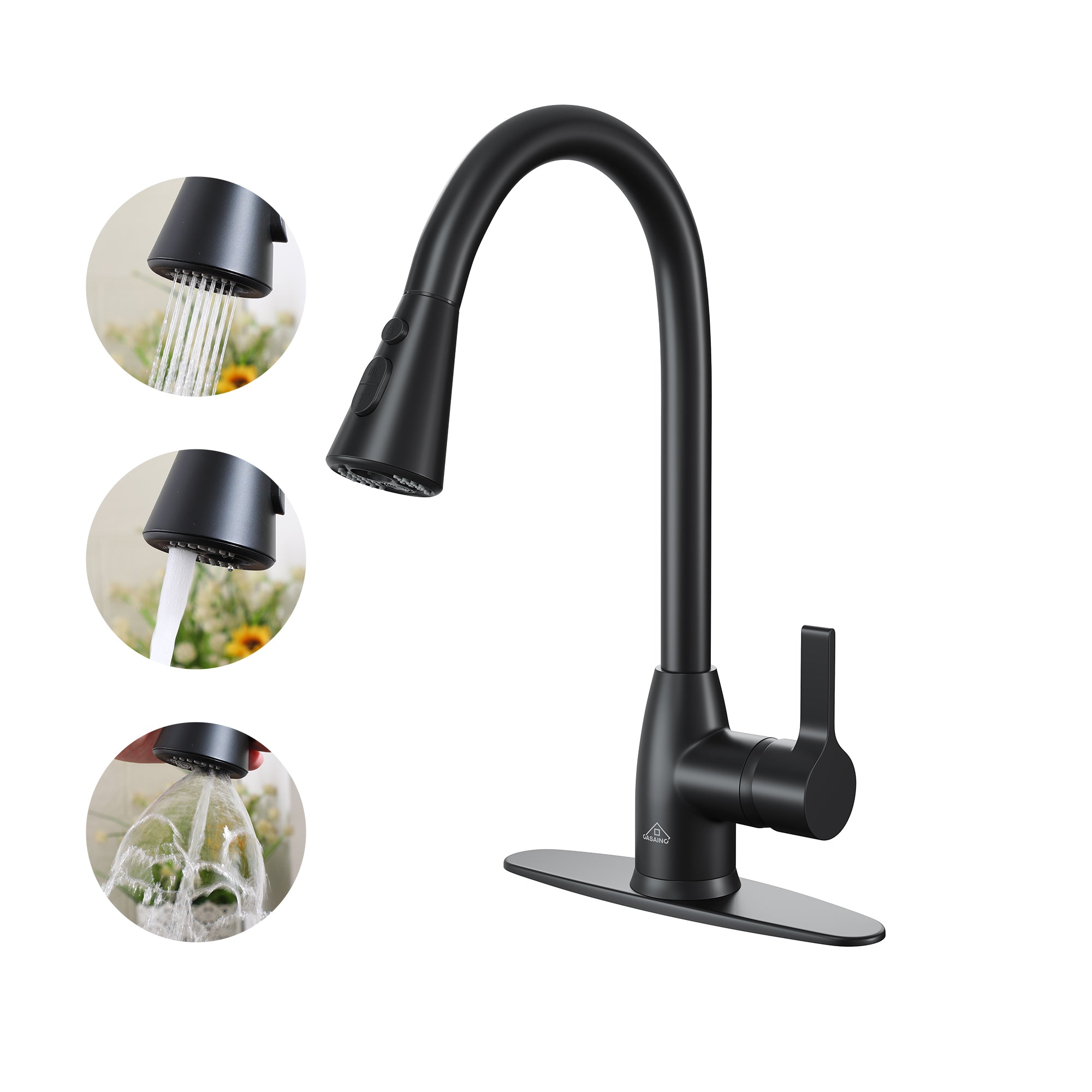 Kitchen Faucet with Pull Down Sprayer Three Function Spray Head