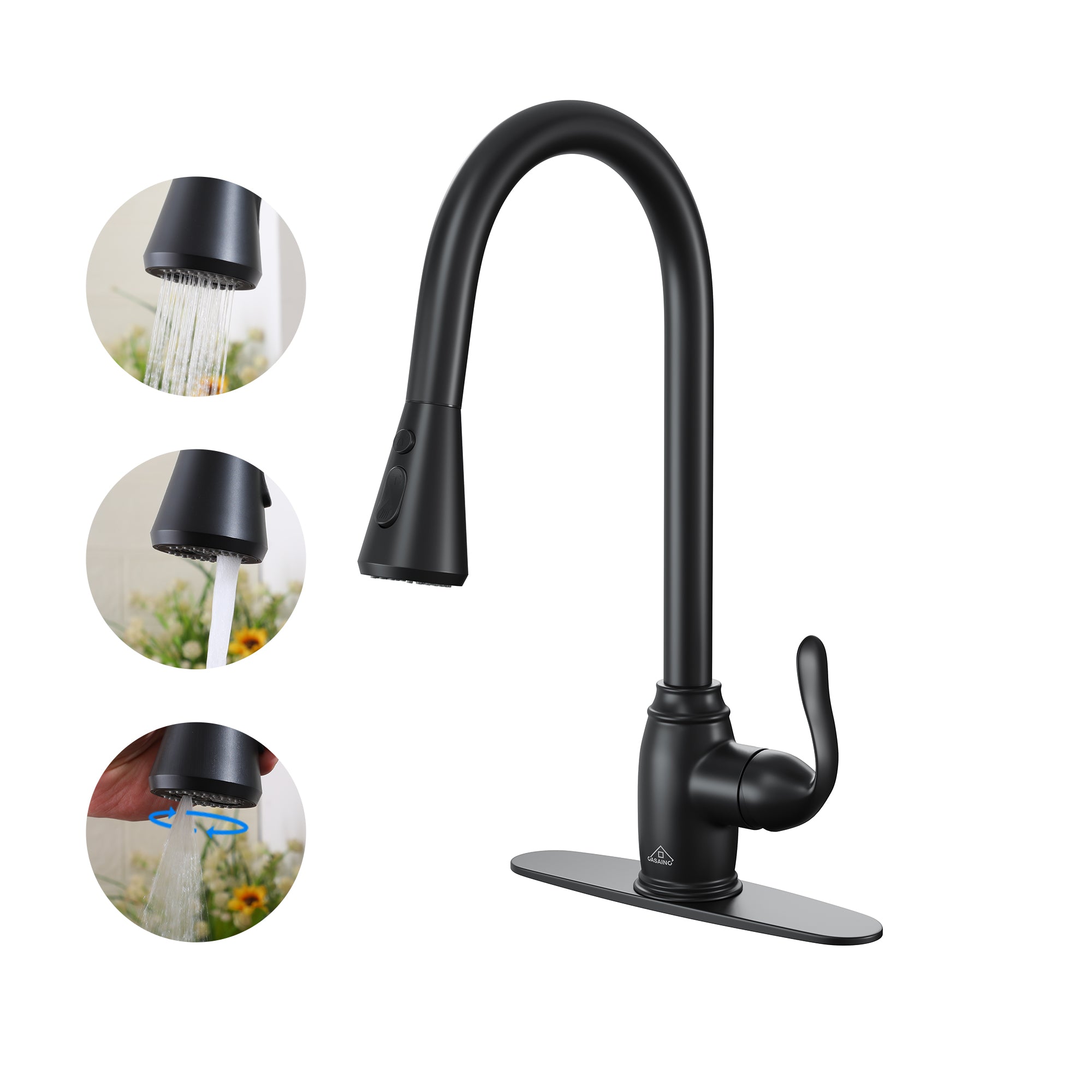 3-Function Spray Head Kitchen Sink Faucet with Pull Down Sprayer