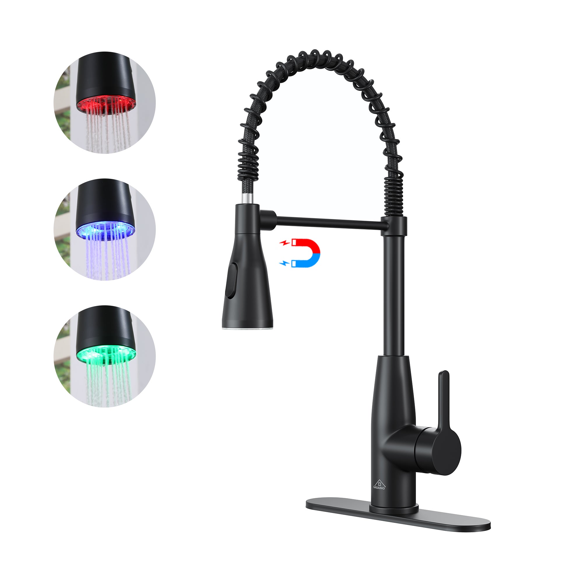 LED Temperature Control Kitchen Faucet with 360° Swivel and Magnetic Pull-Out Head