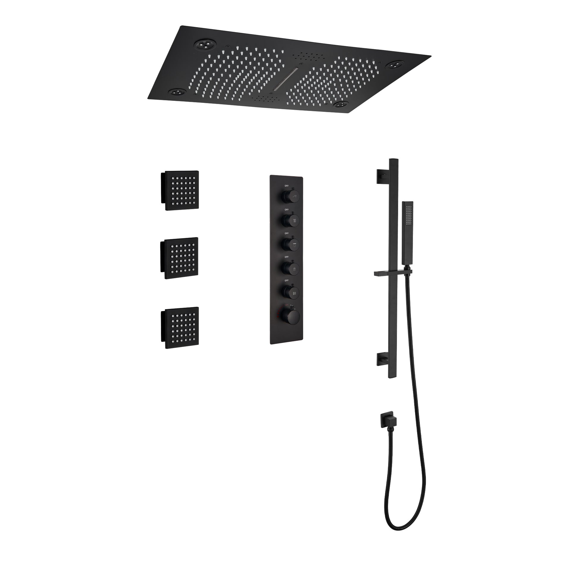 27.6" x 15.7" Luxury Thermostatic Shower System with LED Rainfall & Waterfall
