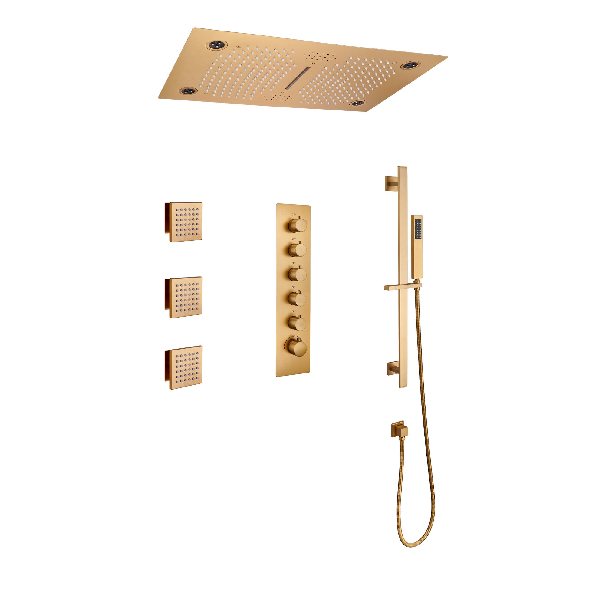27.6" x 15.7" Luxury Thermostatic Shower System with LED Rainfall & Waterfall