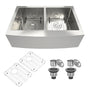 33 Inch Workstation Farmhouse Kitchen Sink Stainless Steel Apron Front Double Bowl Sink Basin