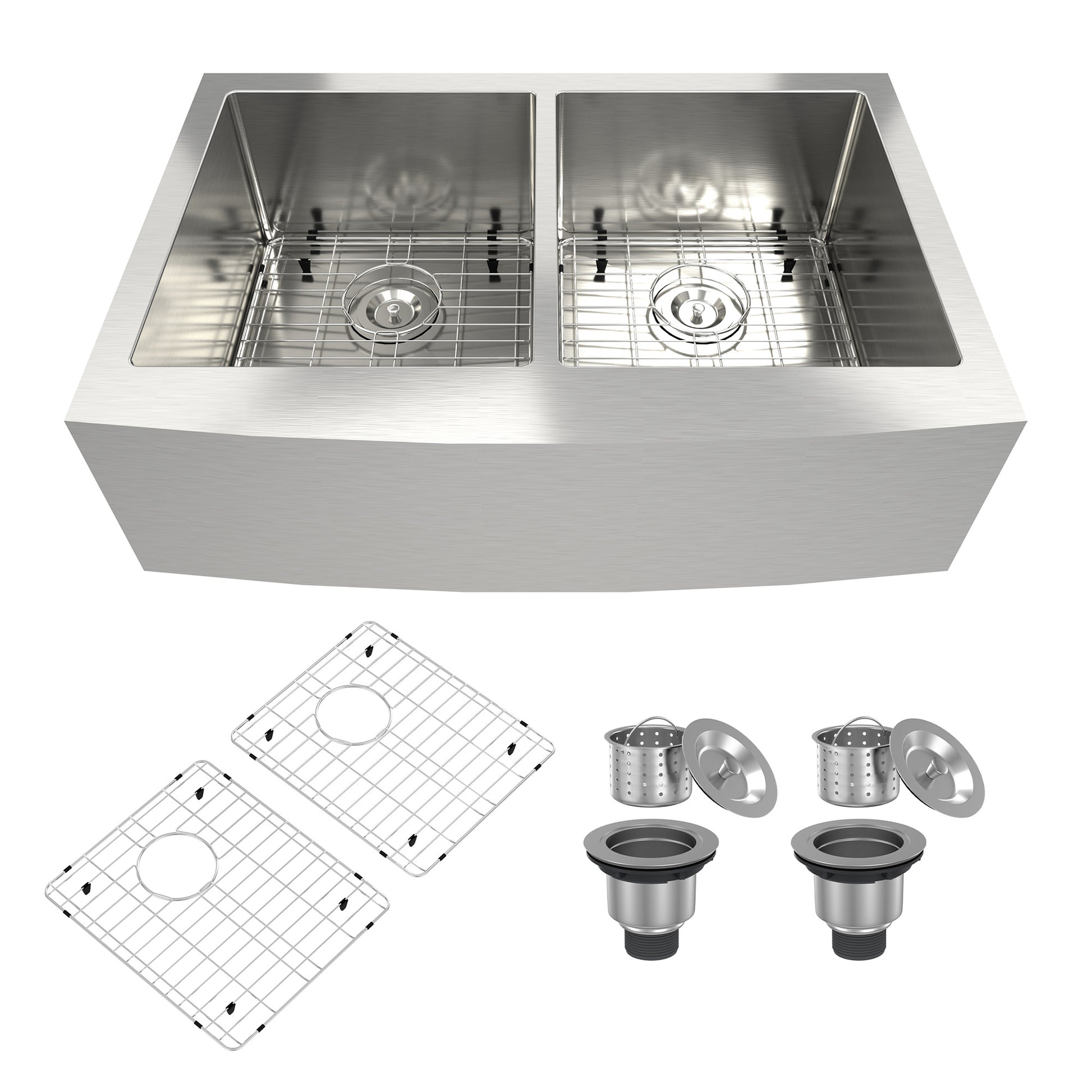 33 Inch Workstation Farmhouse Kitchen Sink Stainless Steel Apron Front Double Bowl Sink Basin