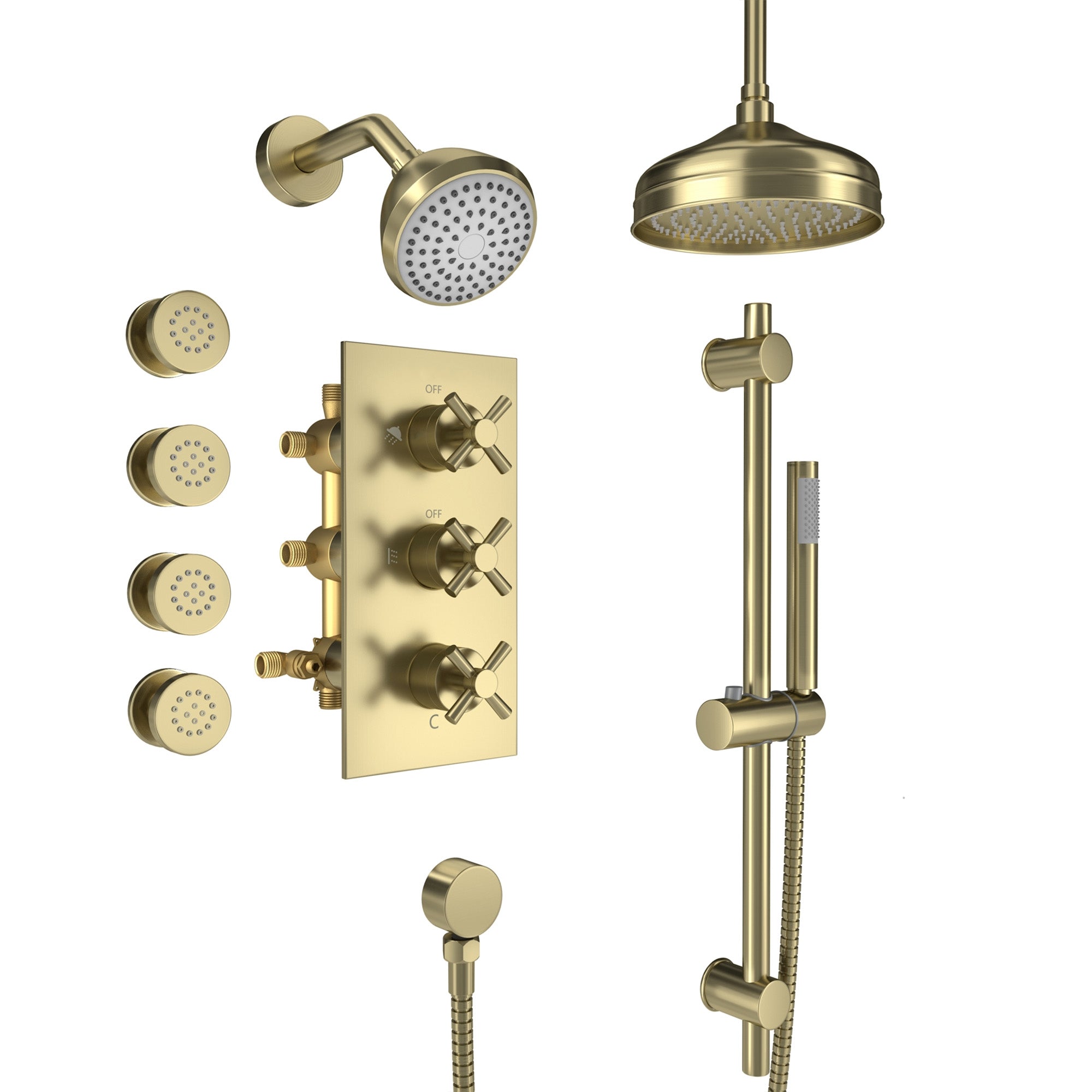 8" Dual Shower Head System with Slide Bar & Hand Shower & 4 Body Jets 