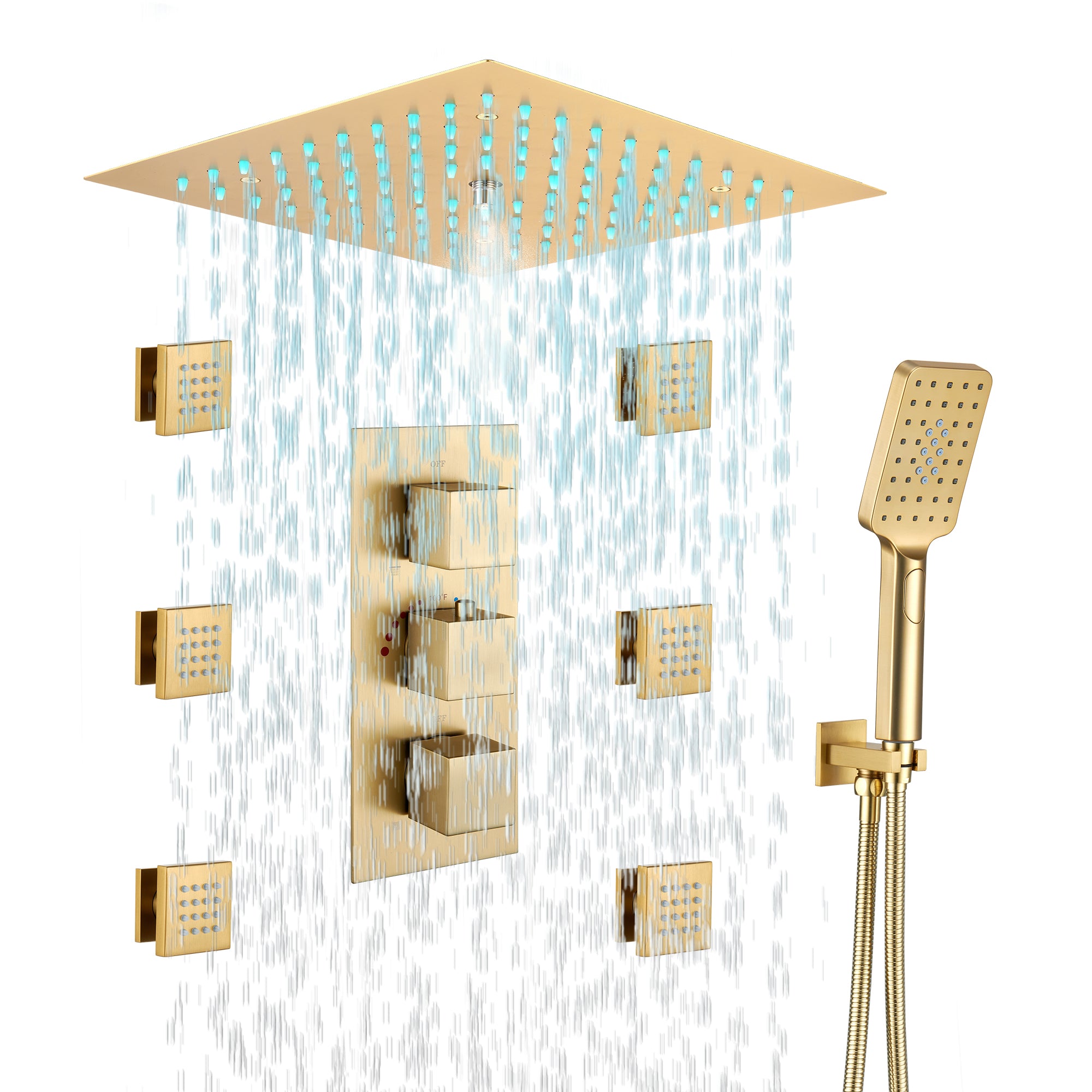 Thermostatic 4-Function LED Luxury Shower System with 12" Rainfall Showerhead