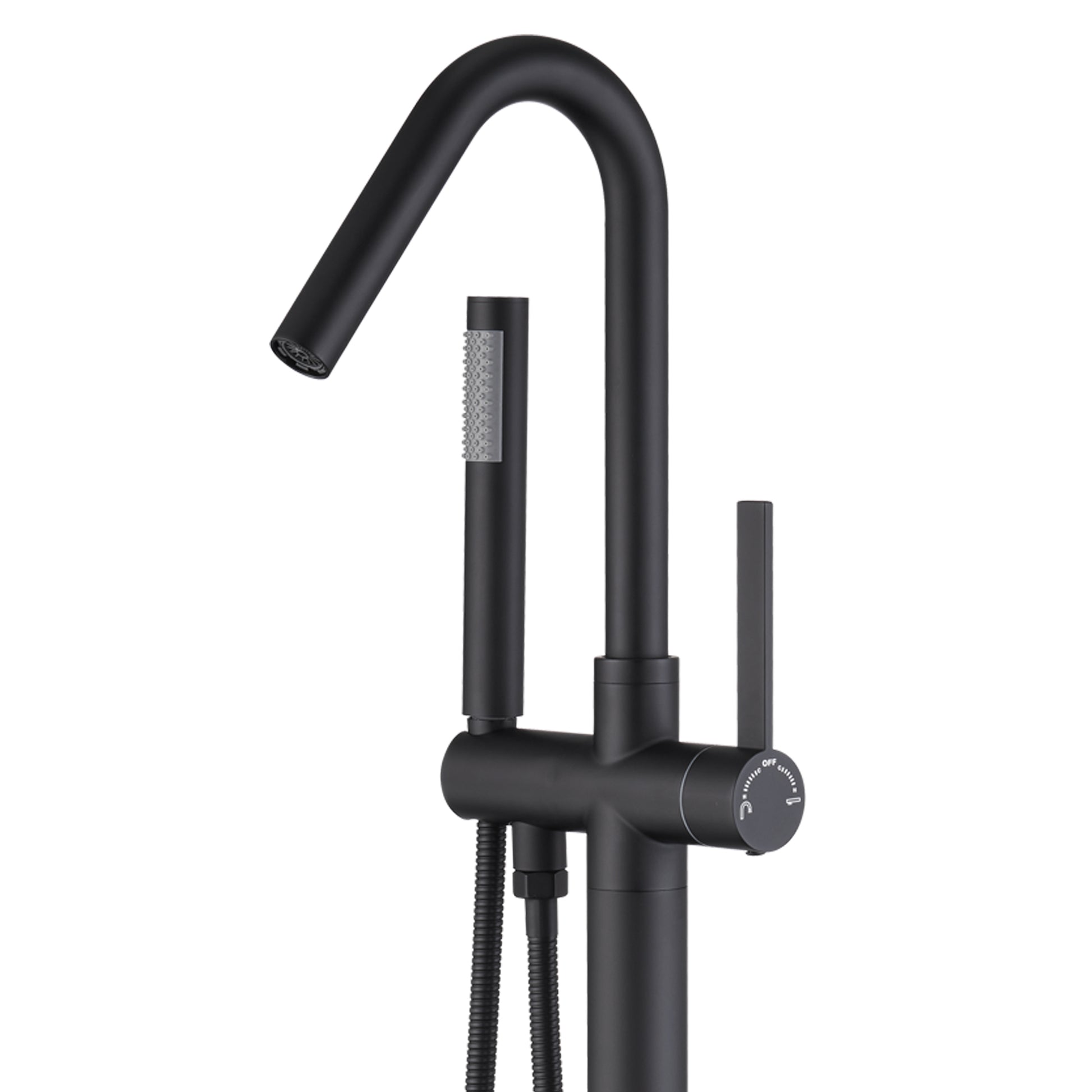 Solid Brass Floor Mount Bathtub Faucet with Hand Shower and High Arc Spout