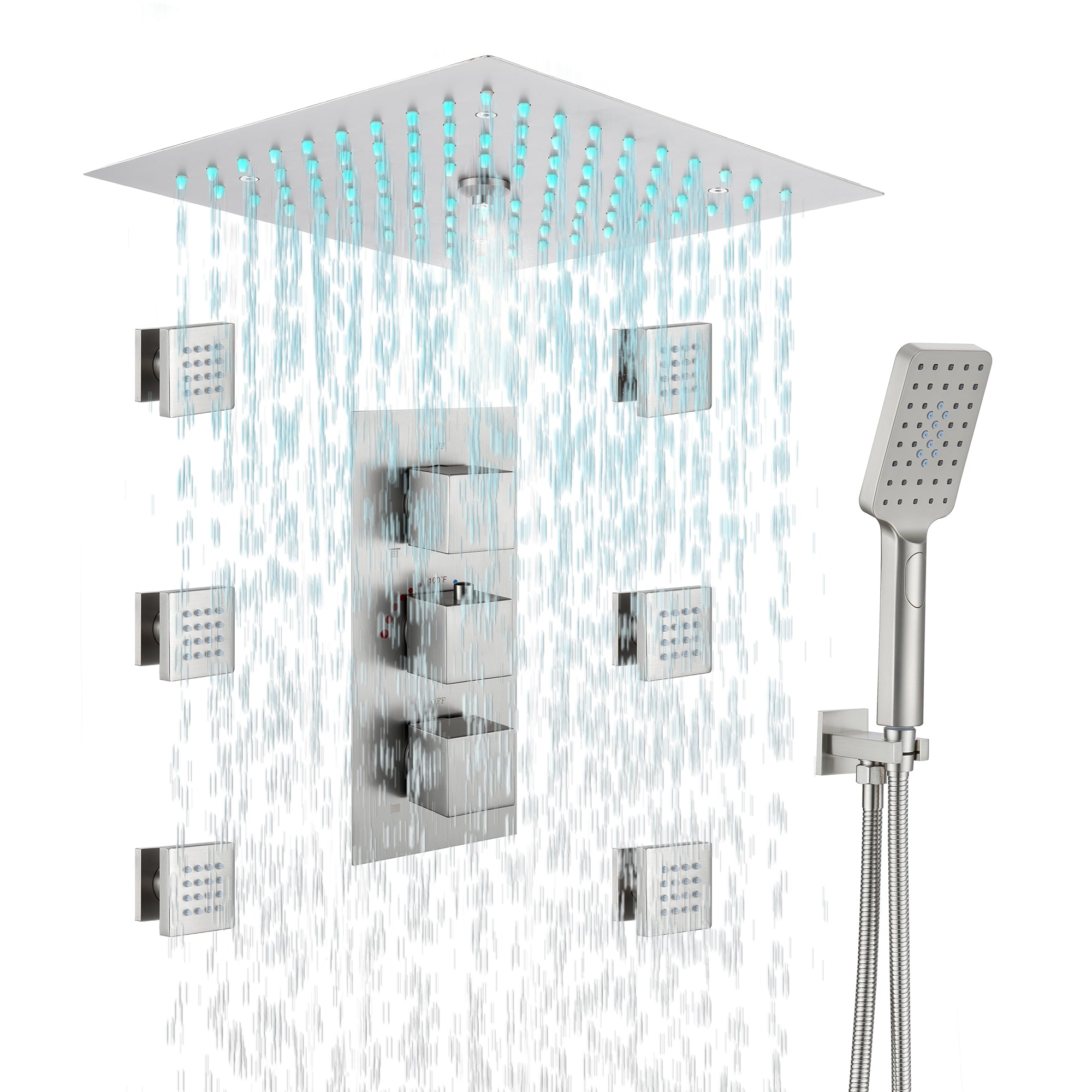 Thermostatic 4-Function LED Luxury Shower System with 12" Rainfall Showerhead