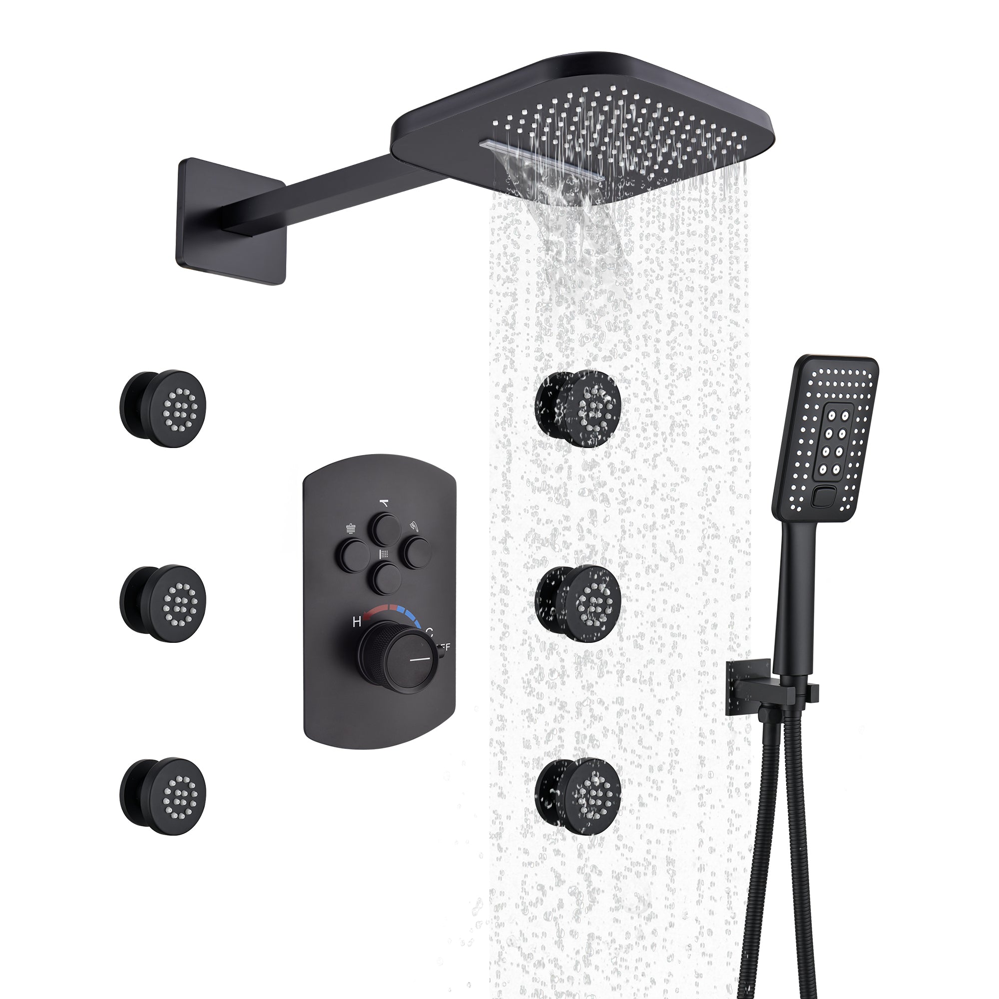 Luxurious Balancing Valve Shower System with 360° Body Jets and Water Bar Spray