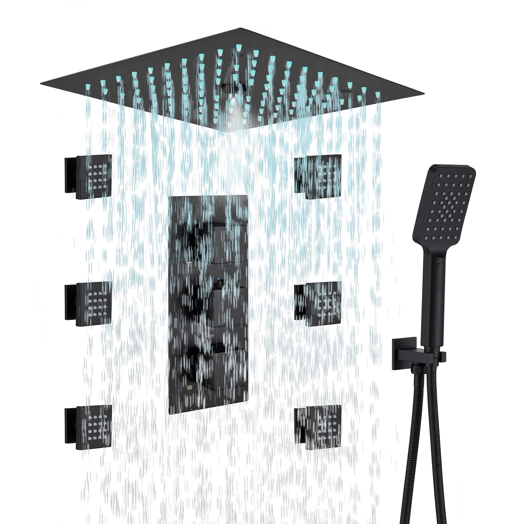 Thermostatic 4-Function LED Luxury Shower System with 12" Rainfall Showerhead