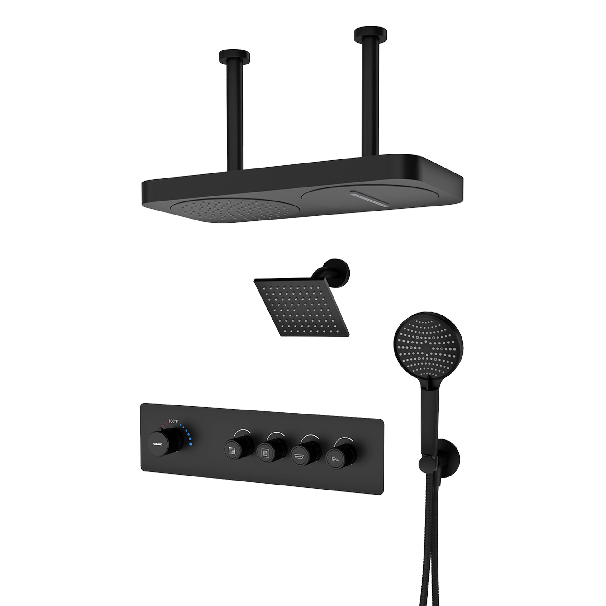 22.56*11.22 inch Ceiling-Mounted 4-Function Thermostatic Dual Shower System with Hand Shower