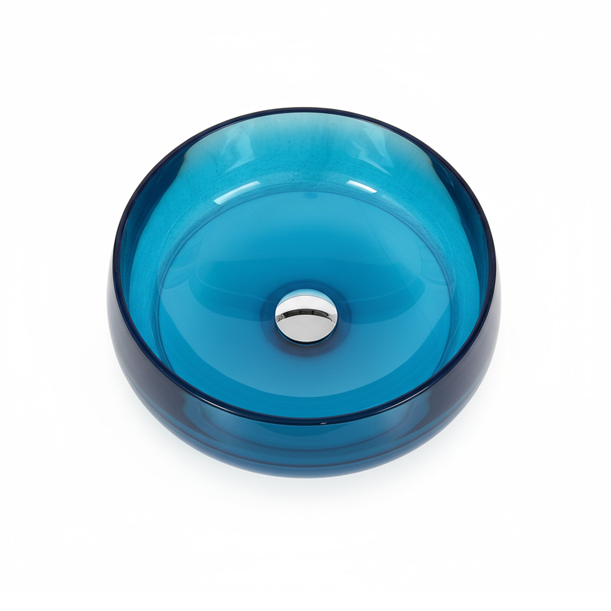 17.7" Round Transparent Resin Bathroom Vessel Sink with Drainer