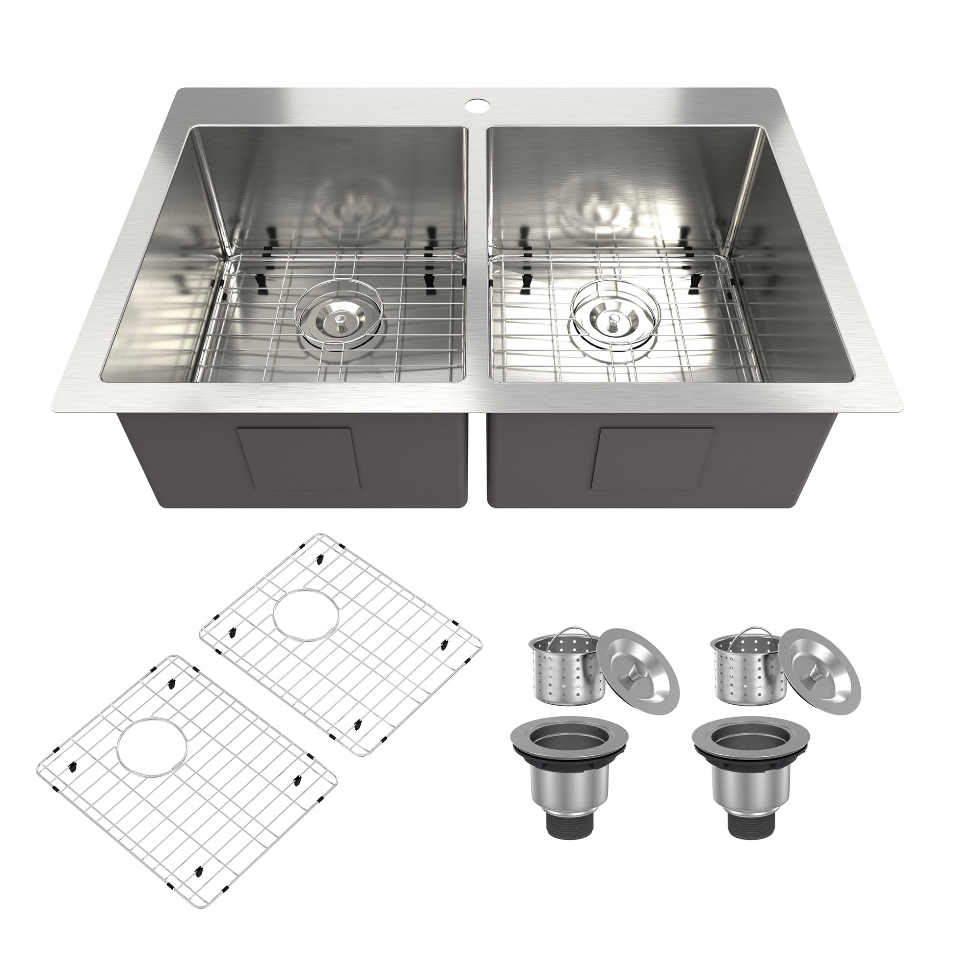33 Inch Stainless Steel Topmount Kitchen Sink Drop In Workstation Brushed Kitchen Sink 18 Gauge 10 Inch Deep Single Bowl Kitchen Sink with Drainer and Drain Rack