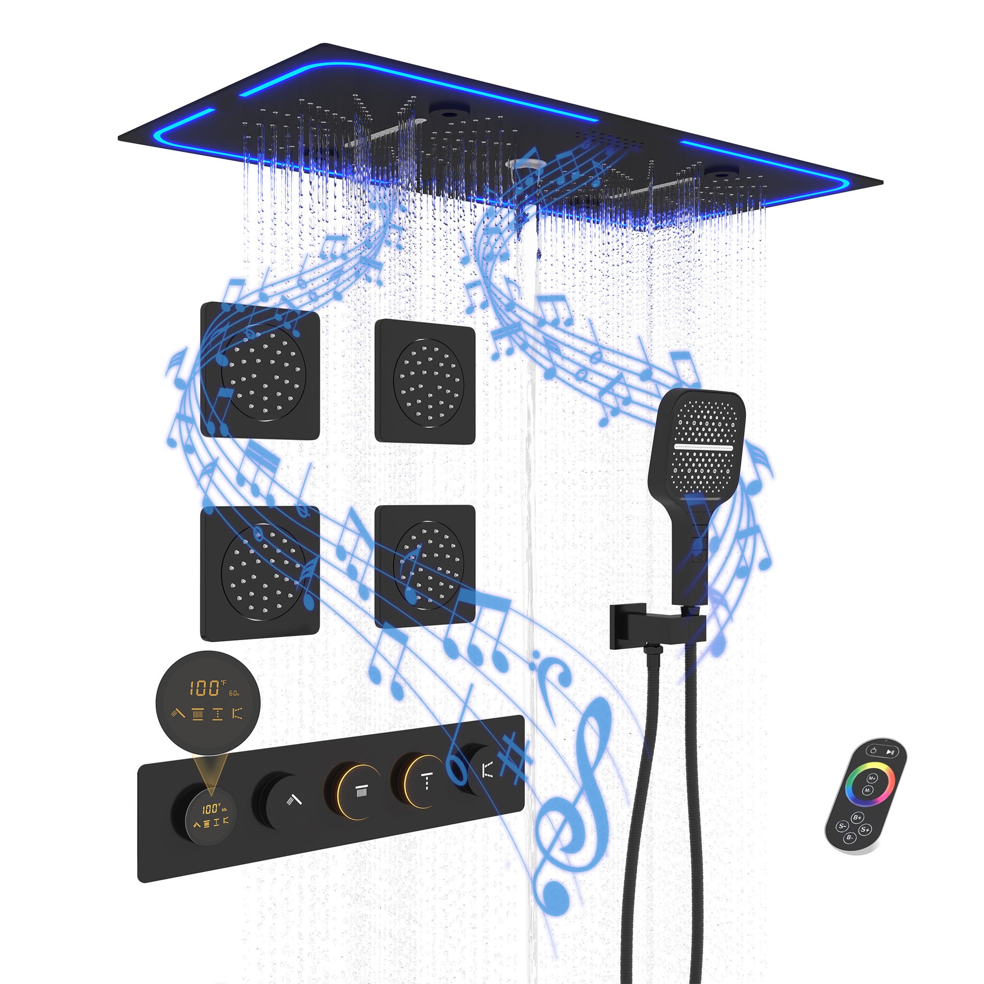 27.55*13.78 inch 4-Function Luxury Digital Shower System with LED & Bluetooth