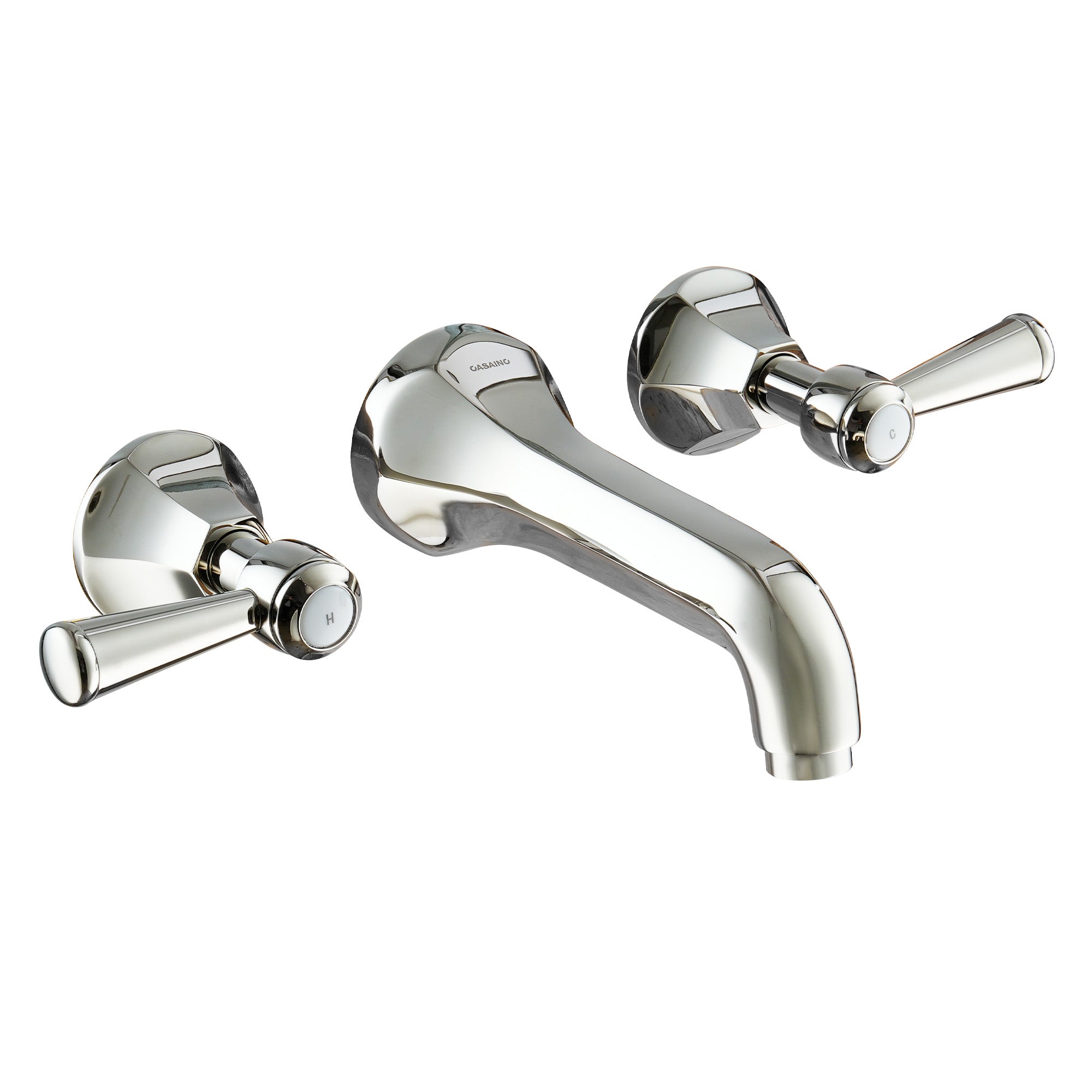 Polished Nickel Dual Handle Wall Mounted Bathroom Faucet - HEXAGON