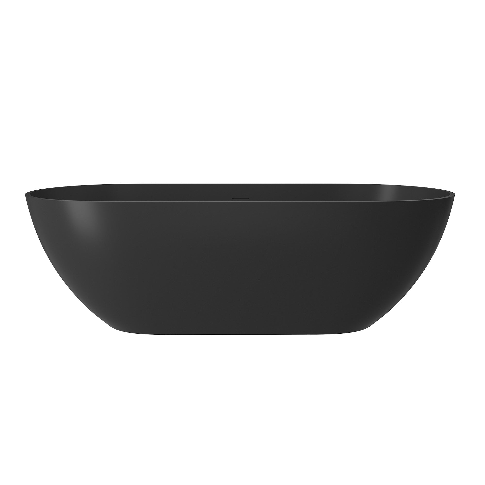 59"/69"Solid Surface Curved Freestanding Tub Sets in Matte Black, Deepest Soaking Tub Combines Elegance with Overflow and Complimentary Pop Up Drain