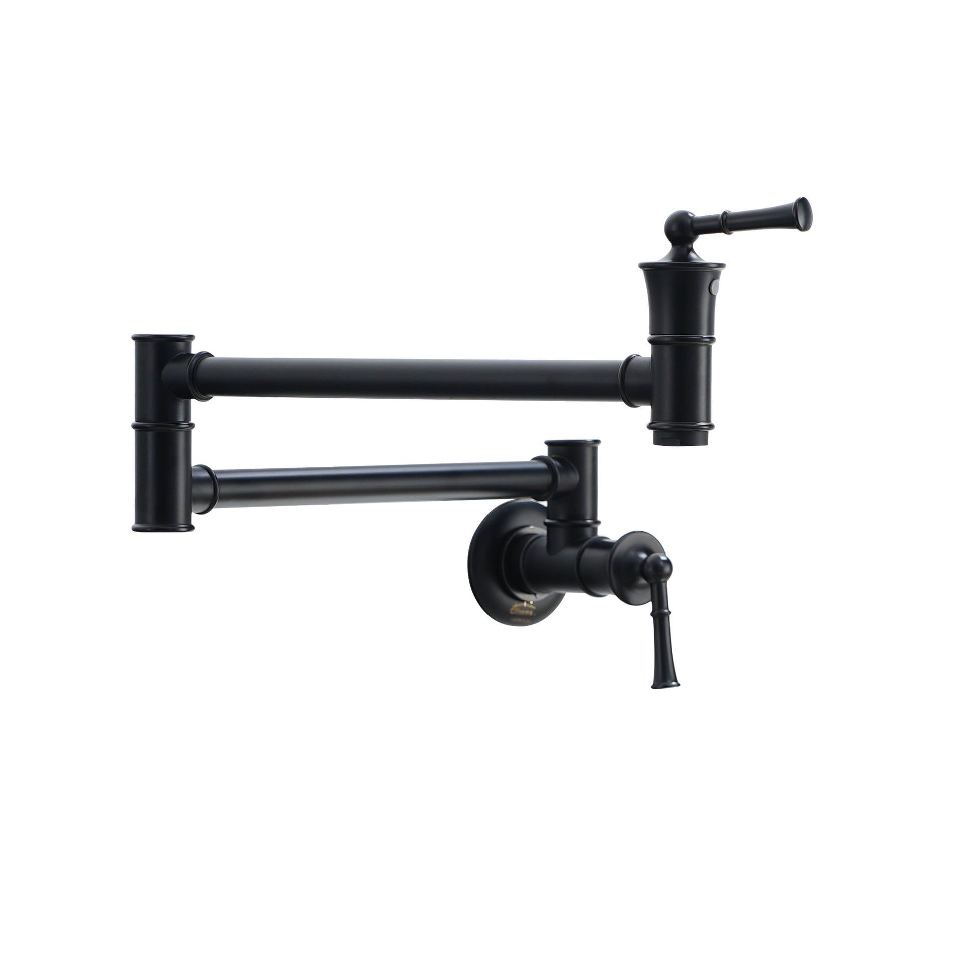 Wall-Mounted Kitchen Faucet with Dual Handles 360° Rotatable Pot Filler in Matte Black