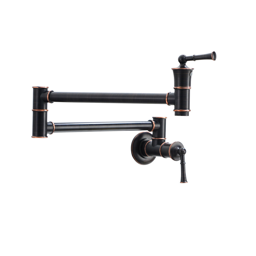 360° Dual-Handle Brass Pot Filler Faucet for Kitchen Wall-Mount Installation