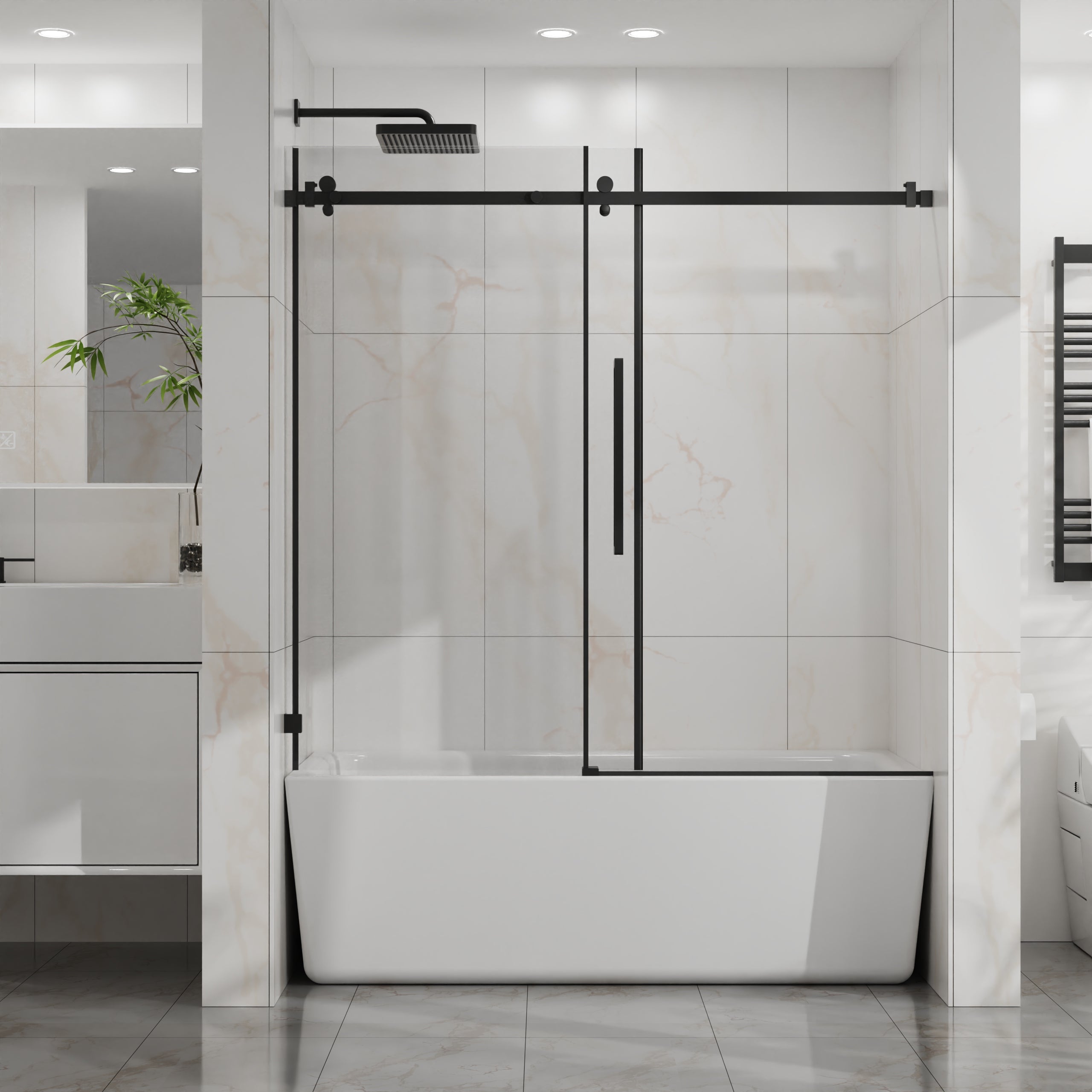 60"x 58" Bathtub Door, Frameless Tub Sliding Shower Door