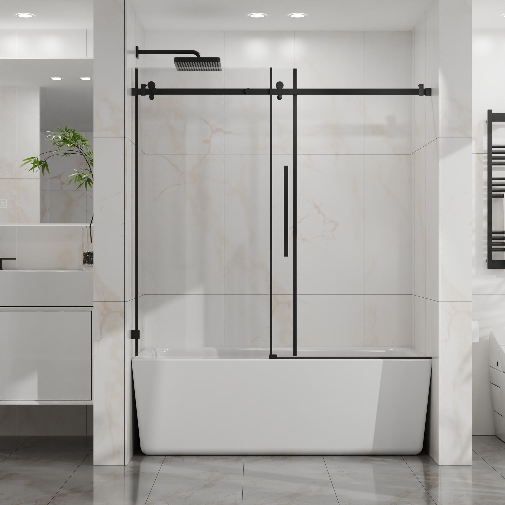 60"x 58" Bathtub Door, Frameless Tub Sliding Shower Door