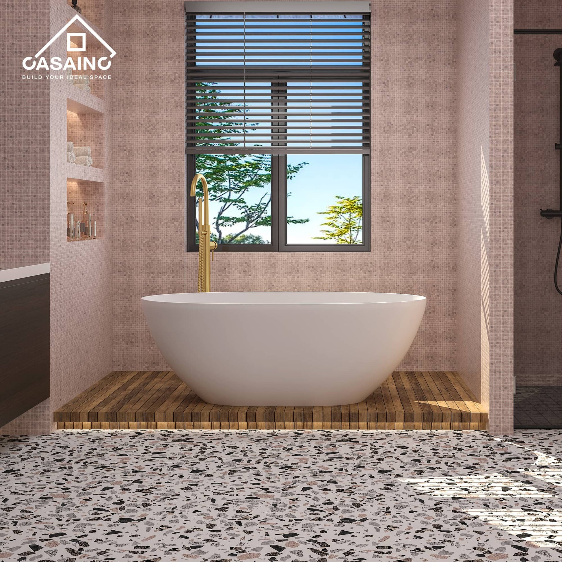 CASAINC 61 in. Solid Surface Free-Standing Bathtub with Centre Drain in Matte White