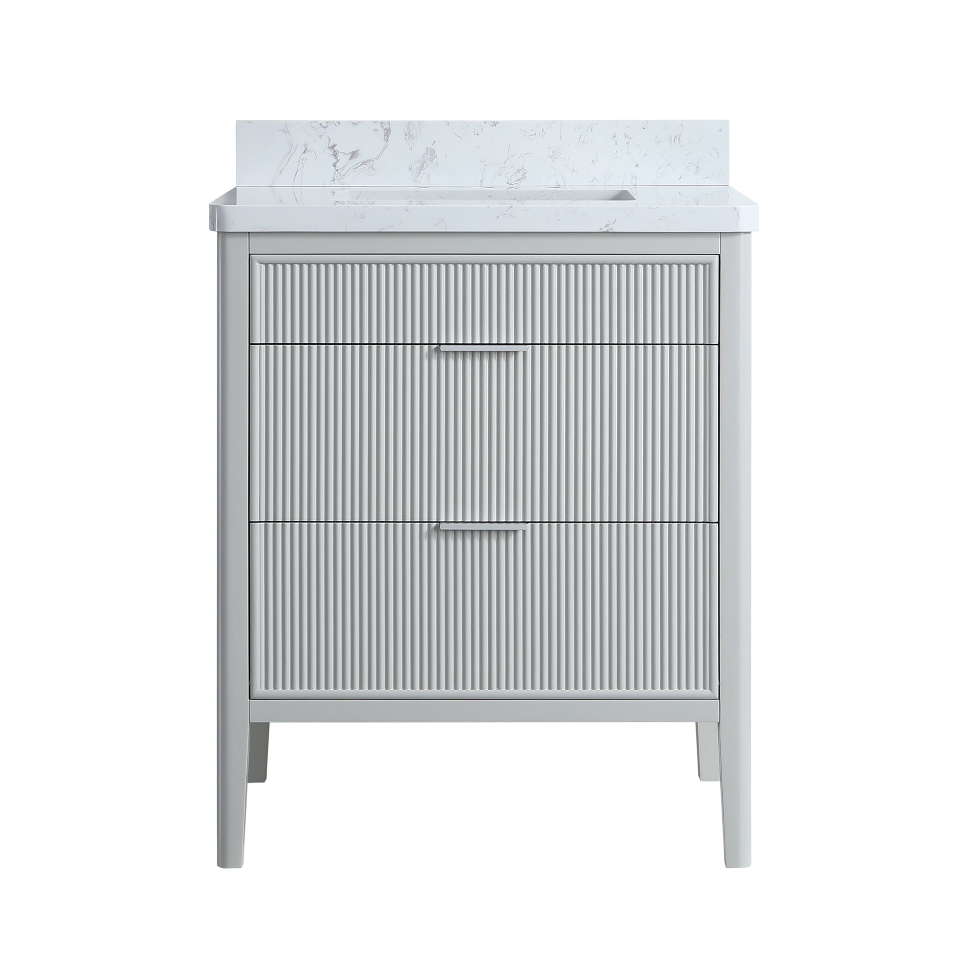 30"/36"/48" Freestanding Single Sink Bathroom Vanity with Solid Wood Construction & Marble Top