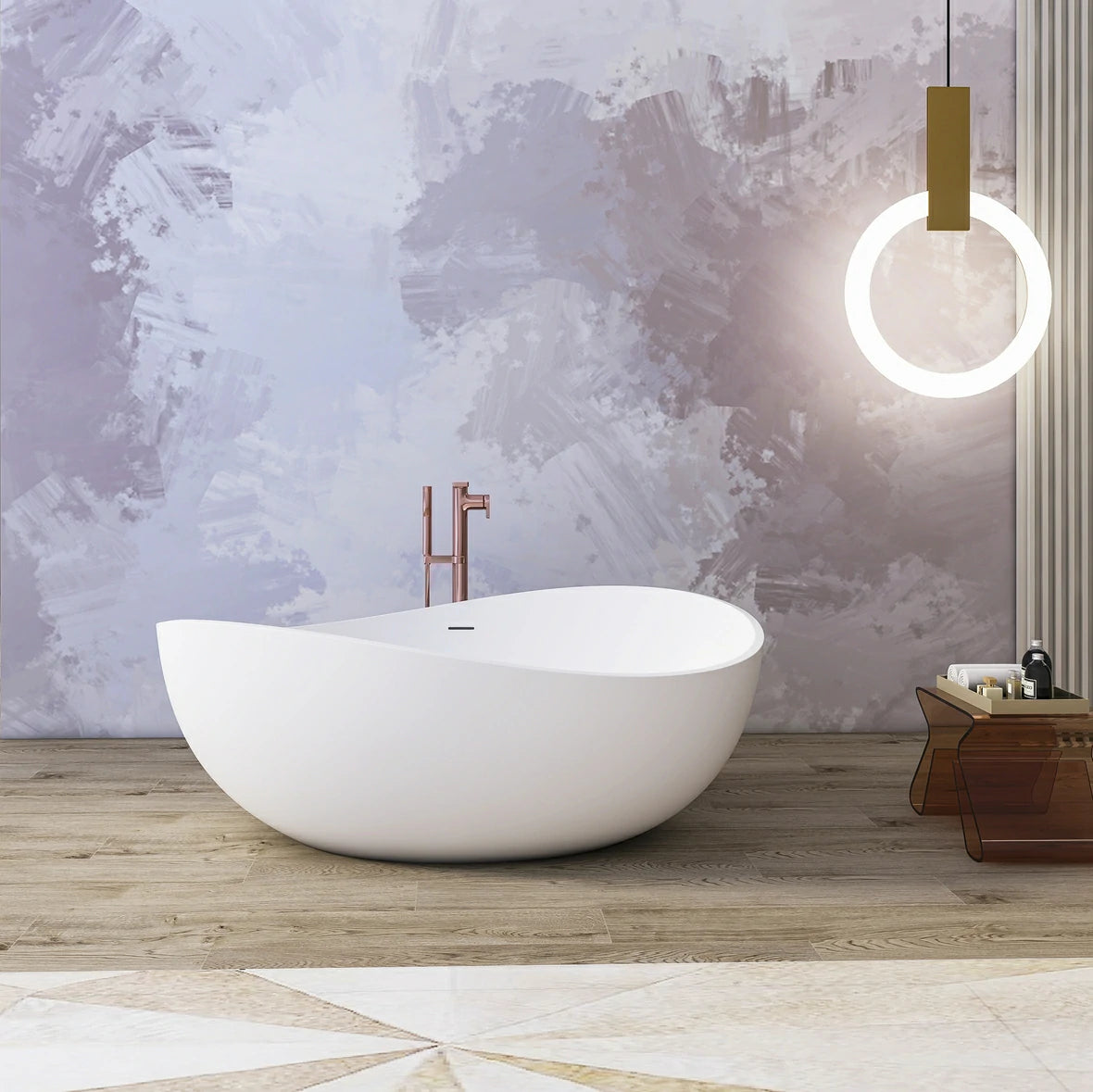 59 Inch Freestanding Solid Surface Soaking Bathtub for Bathroom