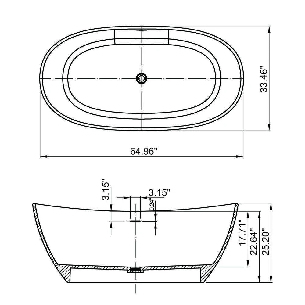 65" Artificial Stone Solid Surface Freestanding Bathtub for Bathroom