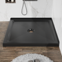 36" x 36" Black Acrylic Shower Base with Center Drain, Anti-Slip Double Threshold Design