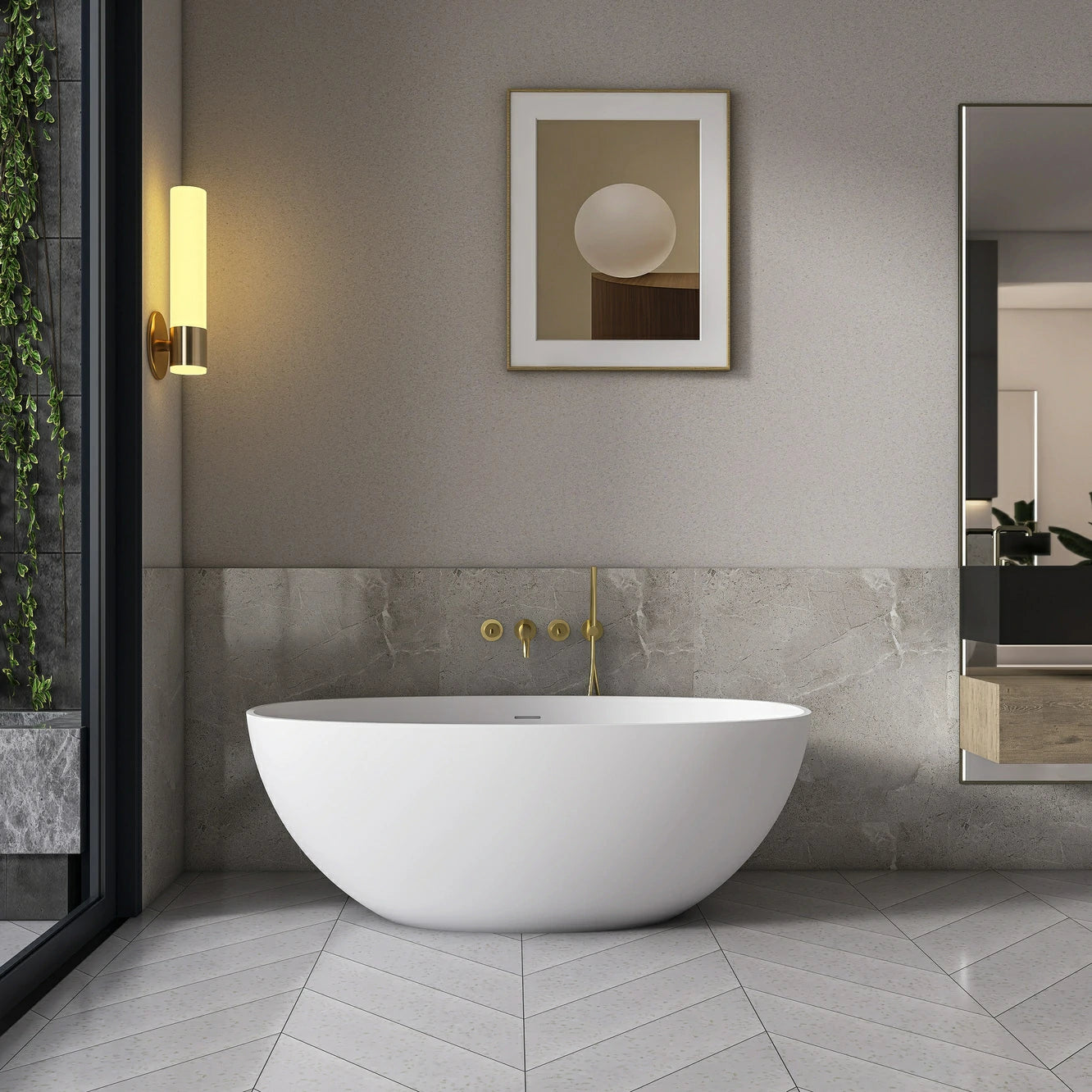 61" Small Artificial Stone Solid Surface Freestanding Bathtub