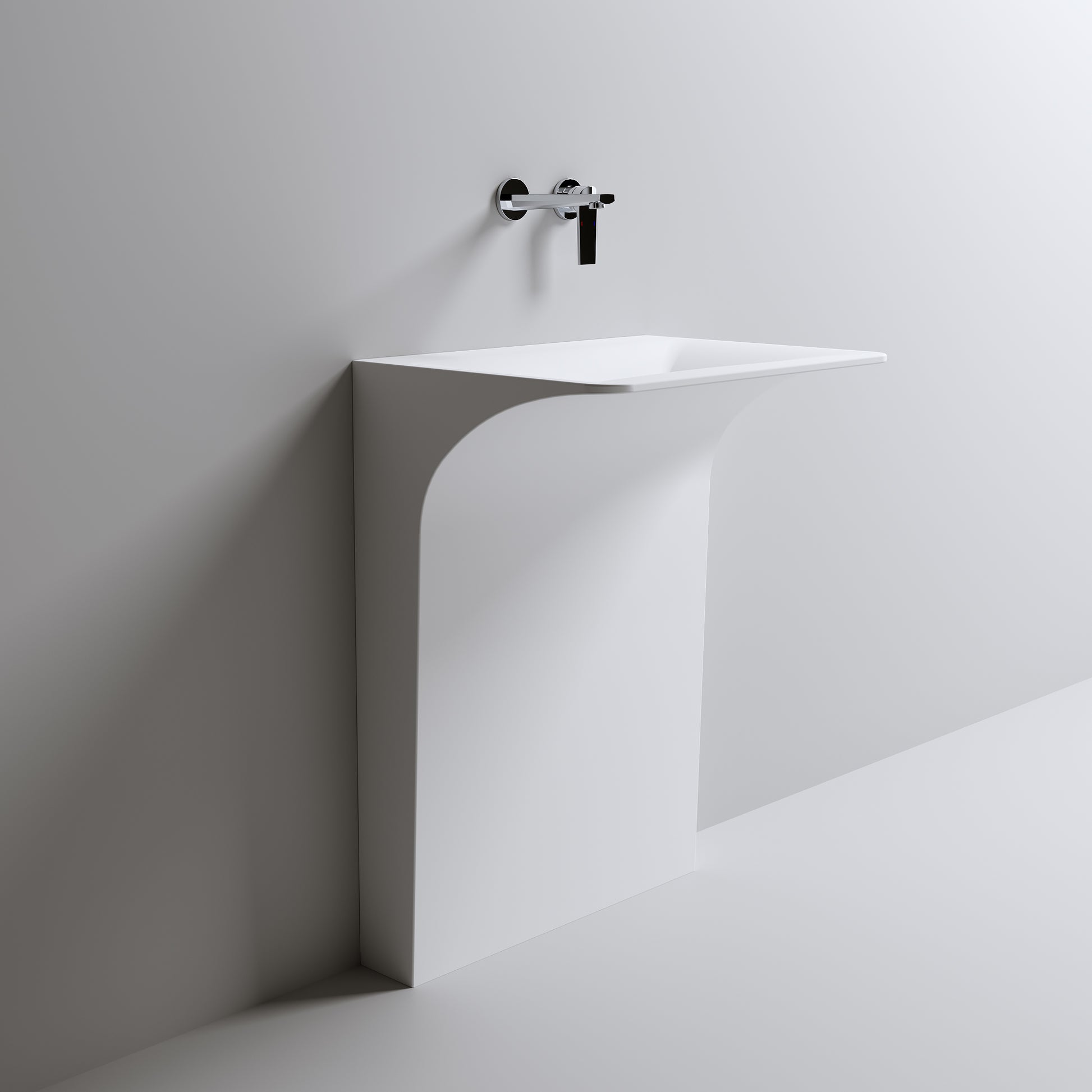 Architectural Matte White Solid Surface Wall-Mounted Pedestal Sink