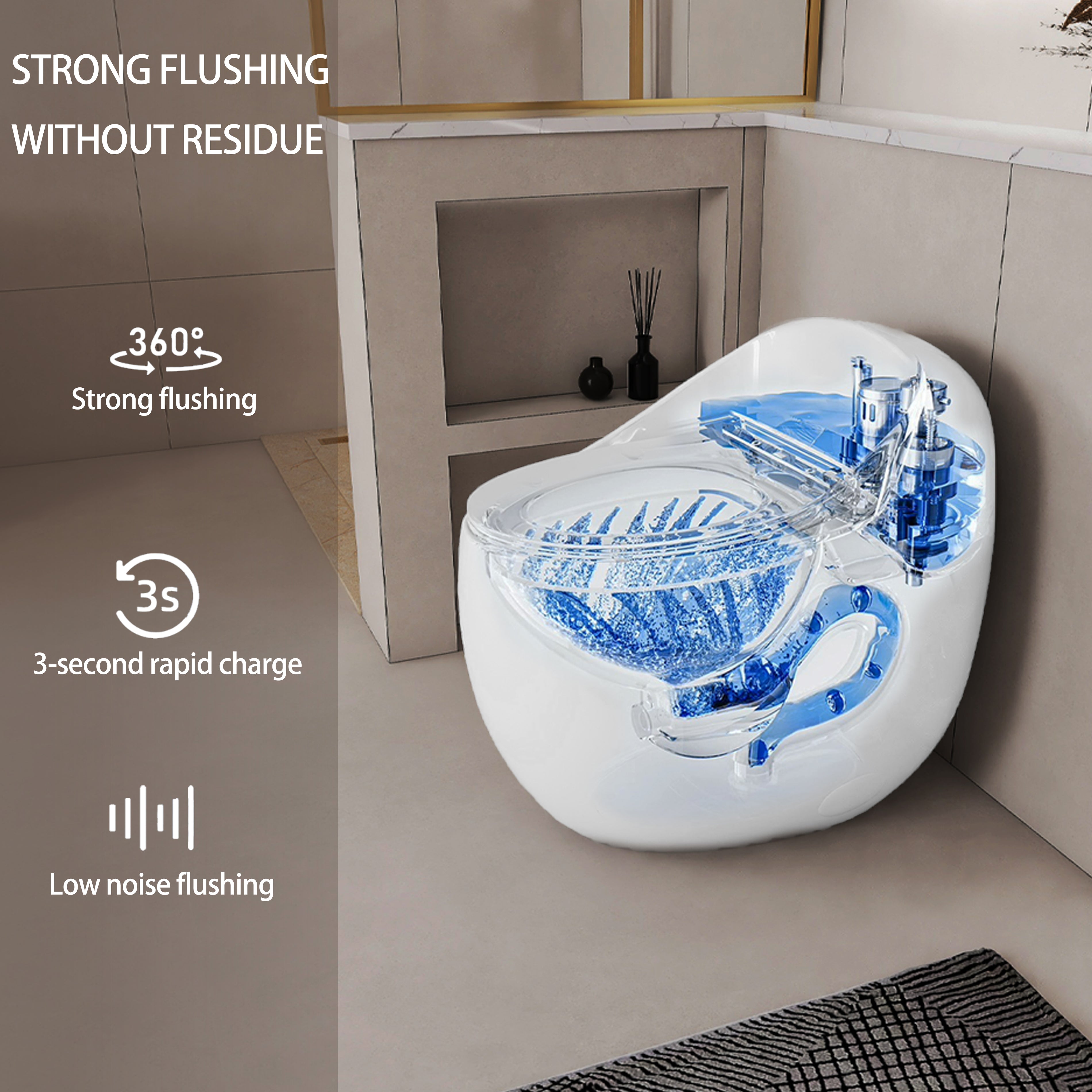 Egg Shape 1-Piece Toilet in Glossy White with 1.28 GPF Single Flush