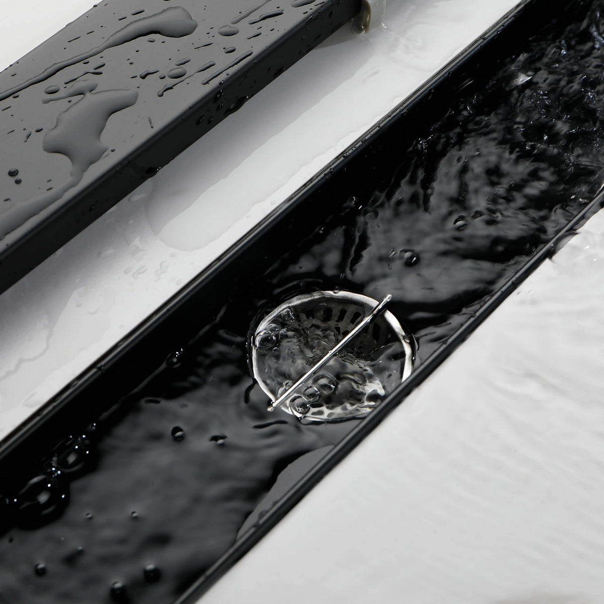 24-Inch Linear Shower Drain in 304 Stainless Steel with Removable Cover Hair Strainer and Flange