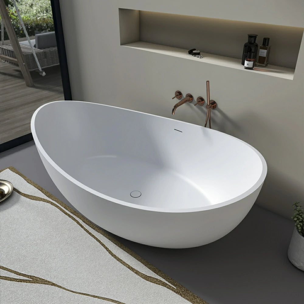 70" Matte White Solid Surface Freestanding Soaking Bathtub