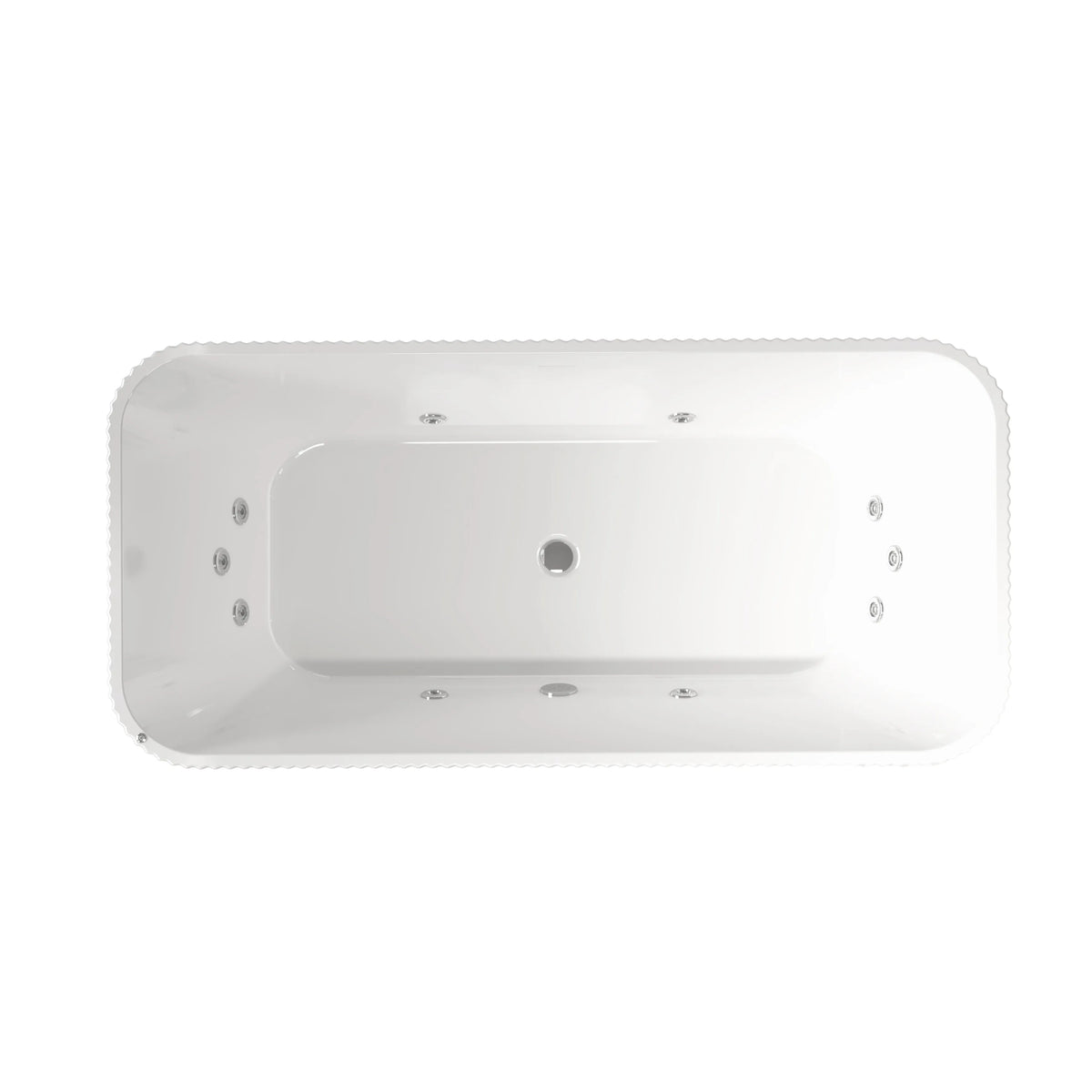 67" Gloss White Acrylic Whirlpool Freestanding Bathtub with 10 Jets and Vertical Fluted Exterior