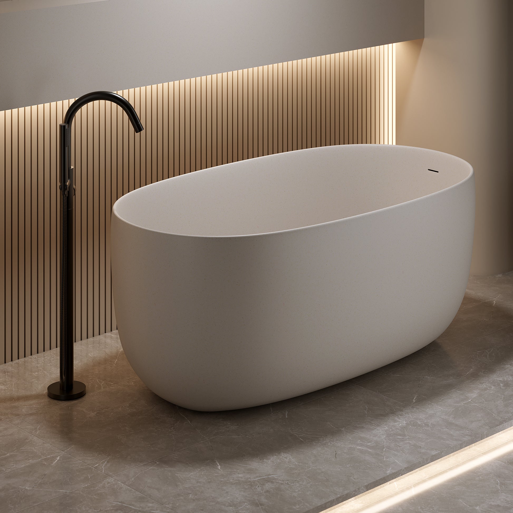 51" Freestanding Stone Resin Soaking Tub with Smooth Hand-Polished Surface, Pine Crest, Shadow Whisper