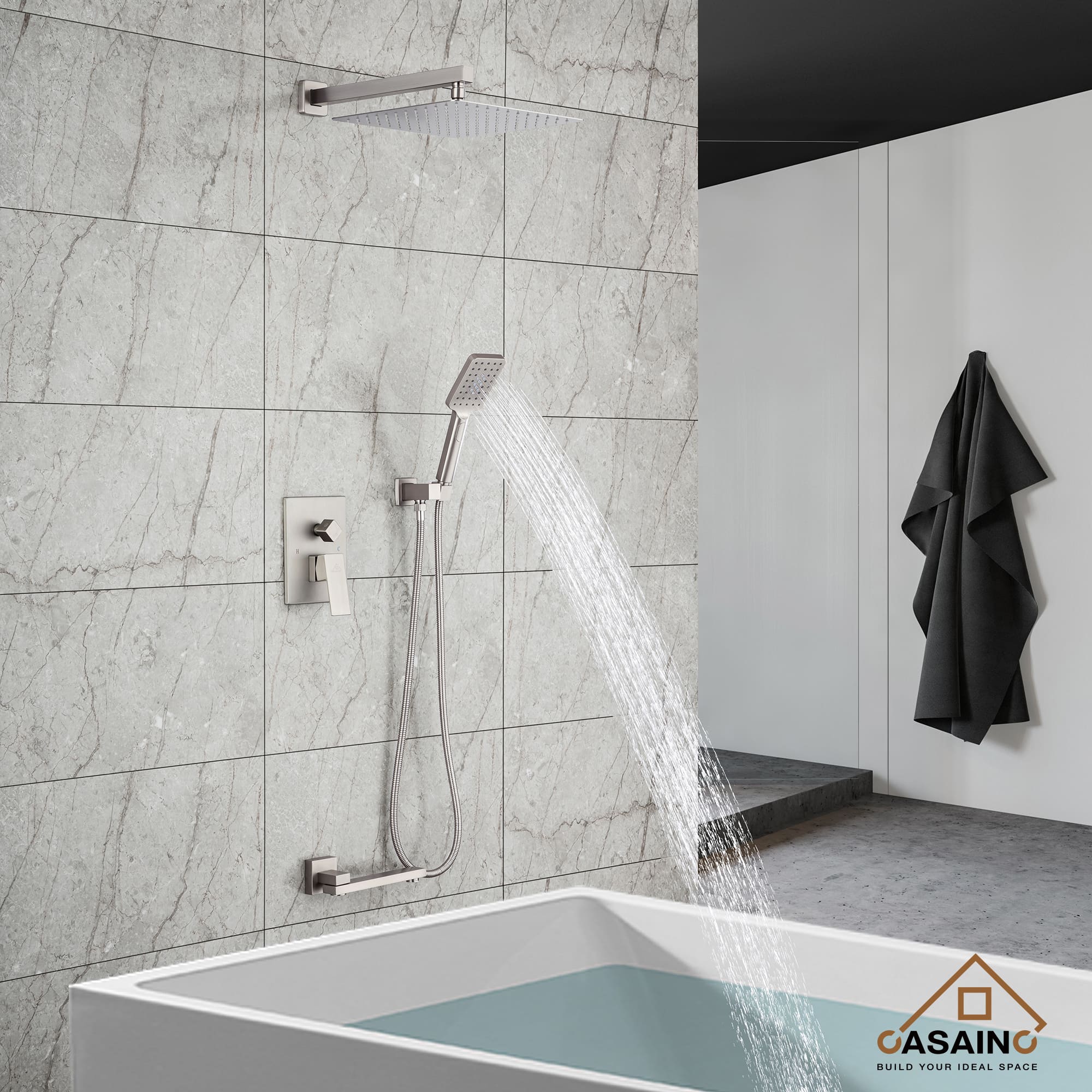 Shower System with Rain Shower and Handheld | Luxury Tub Faucet