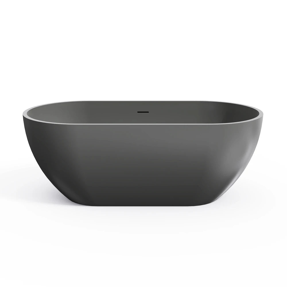 59" Small Oval Solid Surface Freestanding Bathtub in Grey / Black