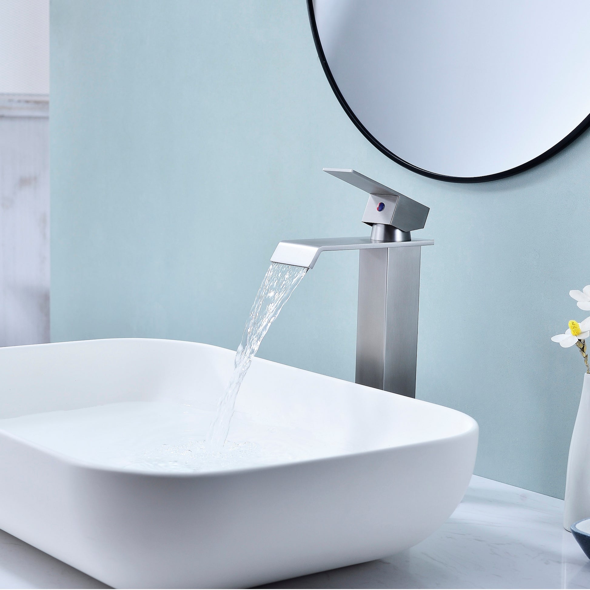 Waterfall Spout Bathroom Faucet,Single Handle Bathroom Vanity Sink Faucet-CASAINC