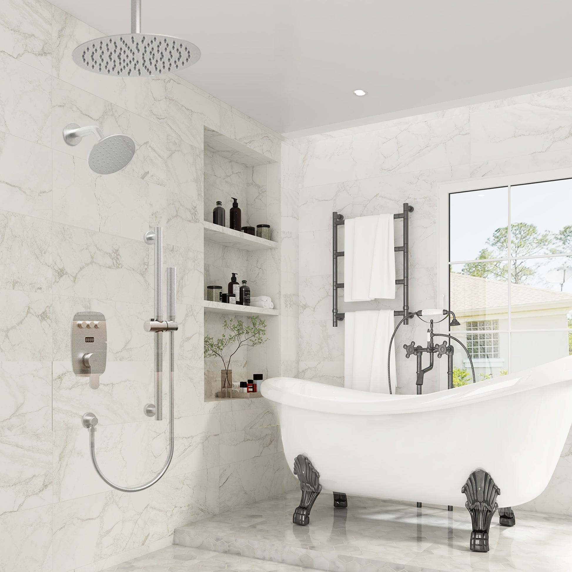 12" Ceiling-Mounted Dual Shower System with Slide Bar & Digital Display