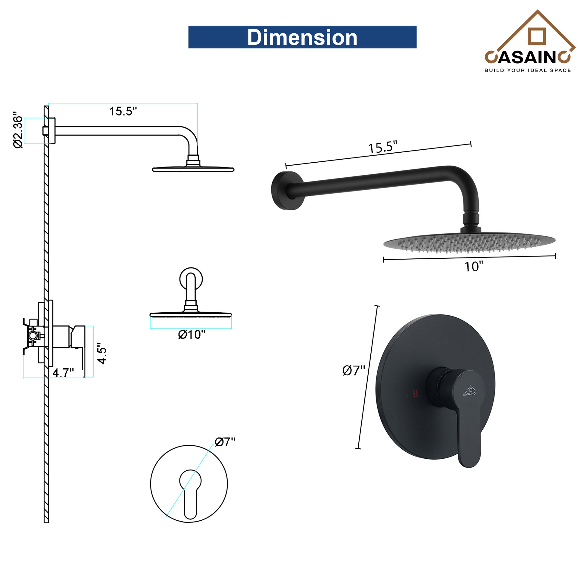 10" Wall Mount Round Shower Faucet Rain Shower System (Valve Included)