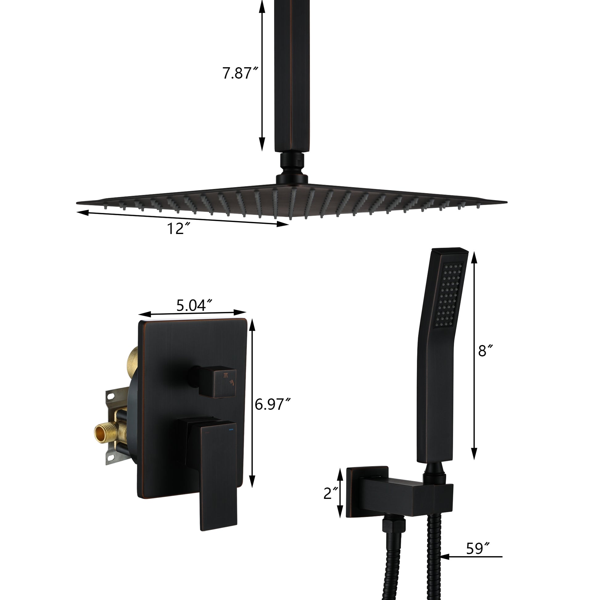 12" Ceiling-Mount Shower System with Handheld Shower in Oil Rubbed Bronze