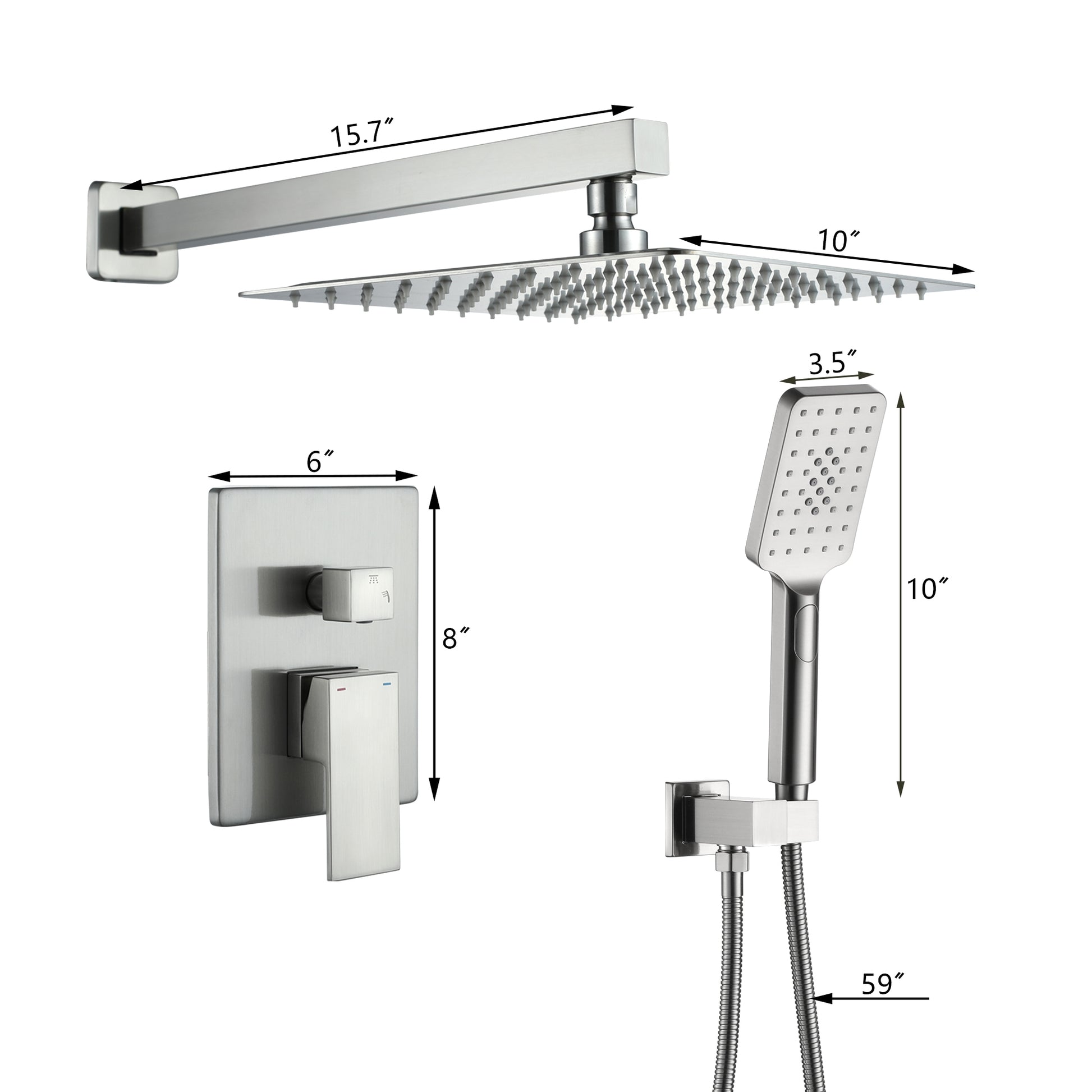 10-inch/12-inch Rain Shower System with 3-Spray Pattern Hand Shower in Brushed Nickel