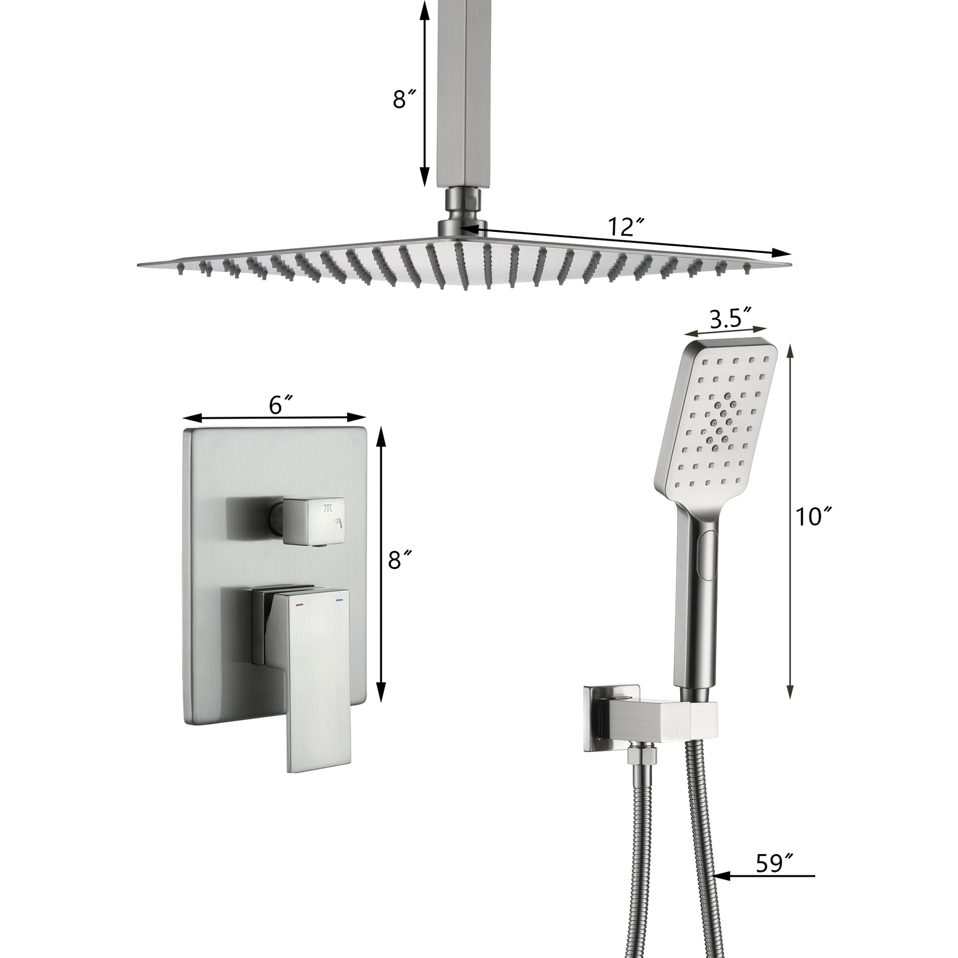 10-inch/12-inch Rain Shower System with 3-Spray Pattern Hand Shower in Brushed Nickel