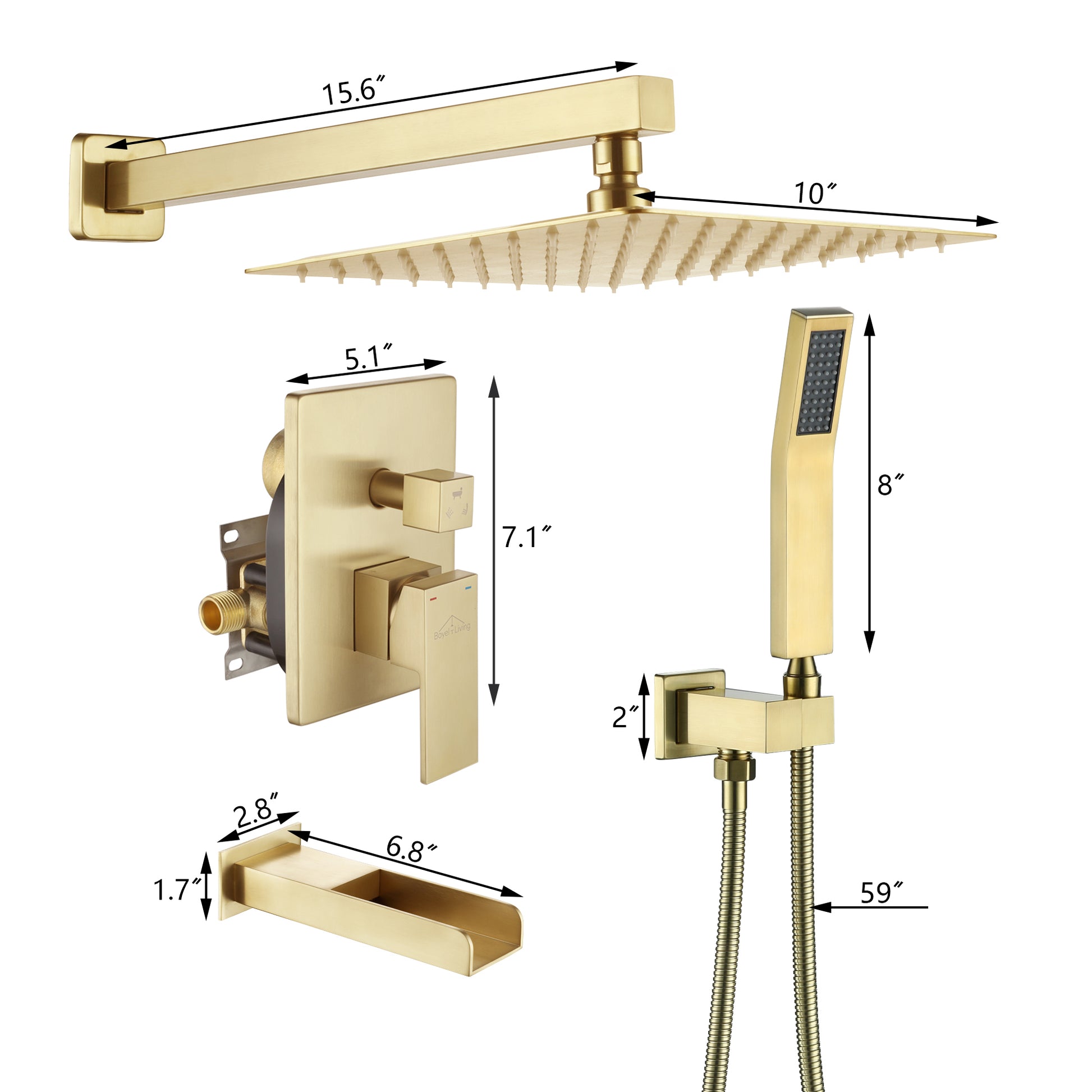 10-inch/12-inch Wall Mounted Rain Shower System with Handheld & Tub Filler