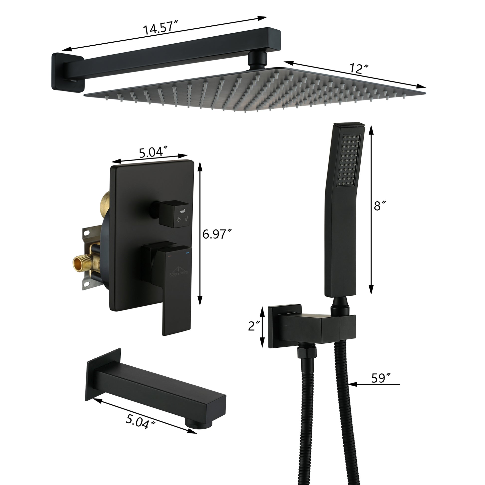 12-inch Wall Mounted 3-Function Shower System with Tub Spout