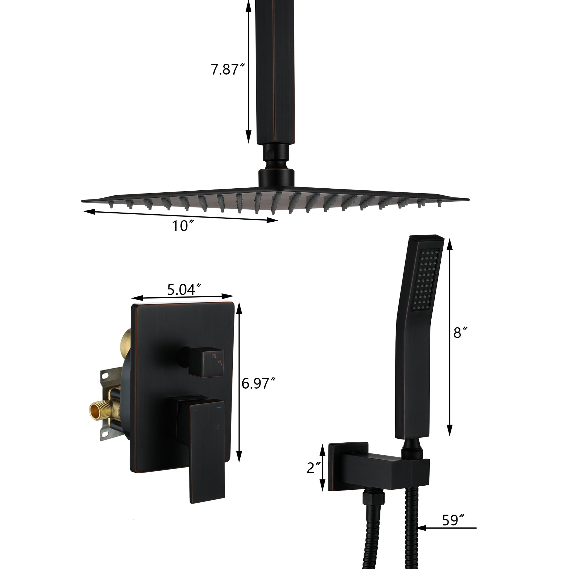 10-inch Ceiling-Mount 2-Function Shower System with Hand Shower