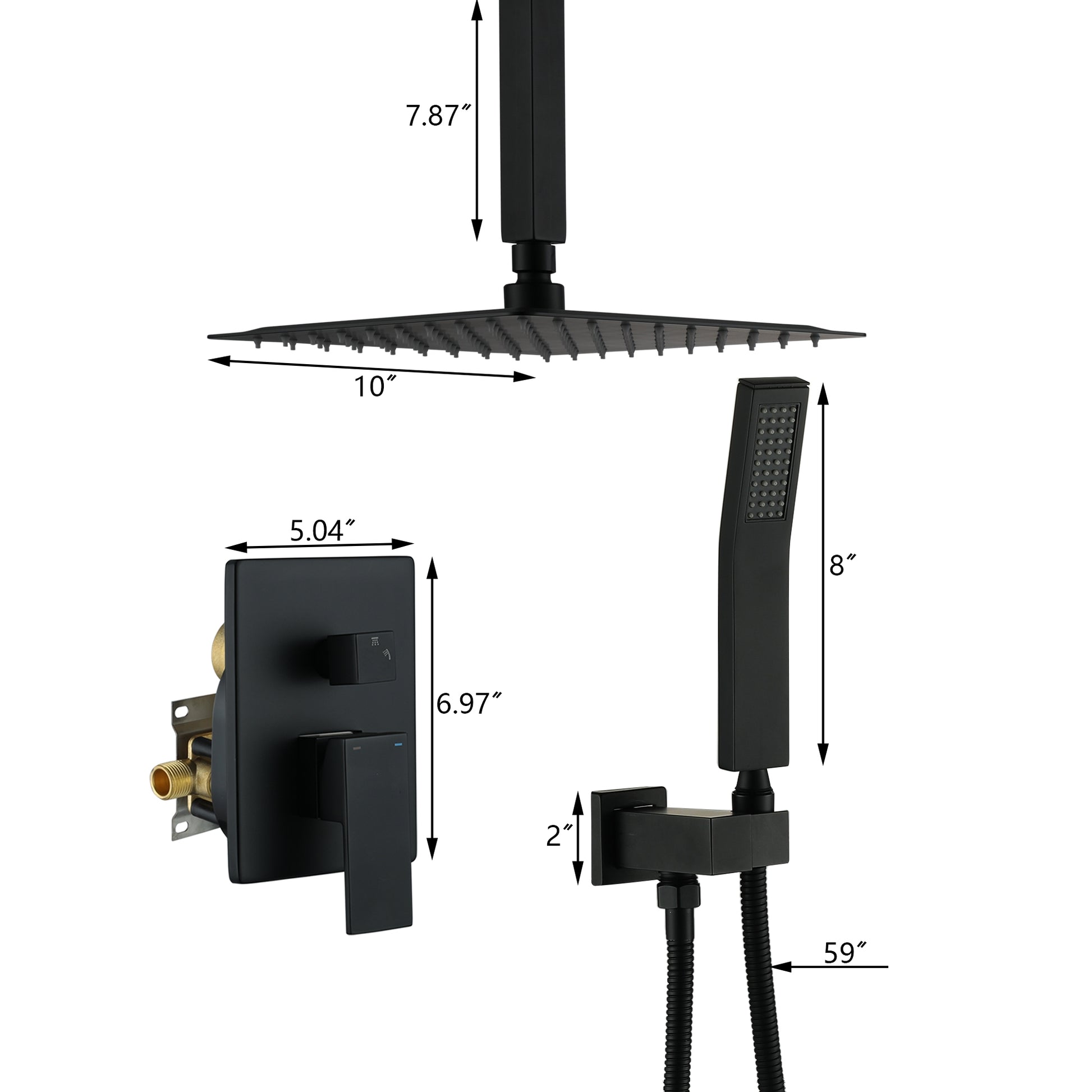 10" Ceiling-Mount 2-Function Shower System with Hand Shower