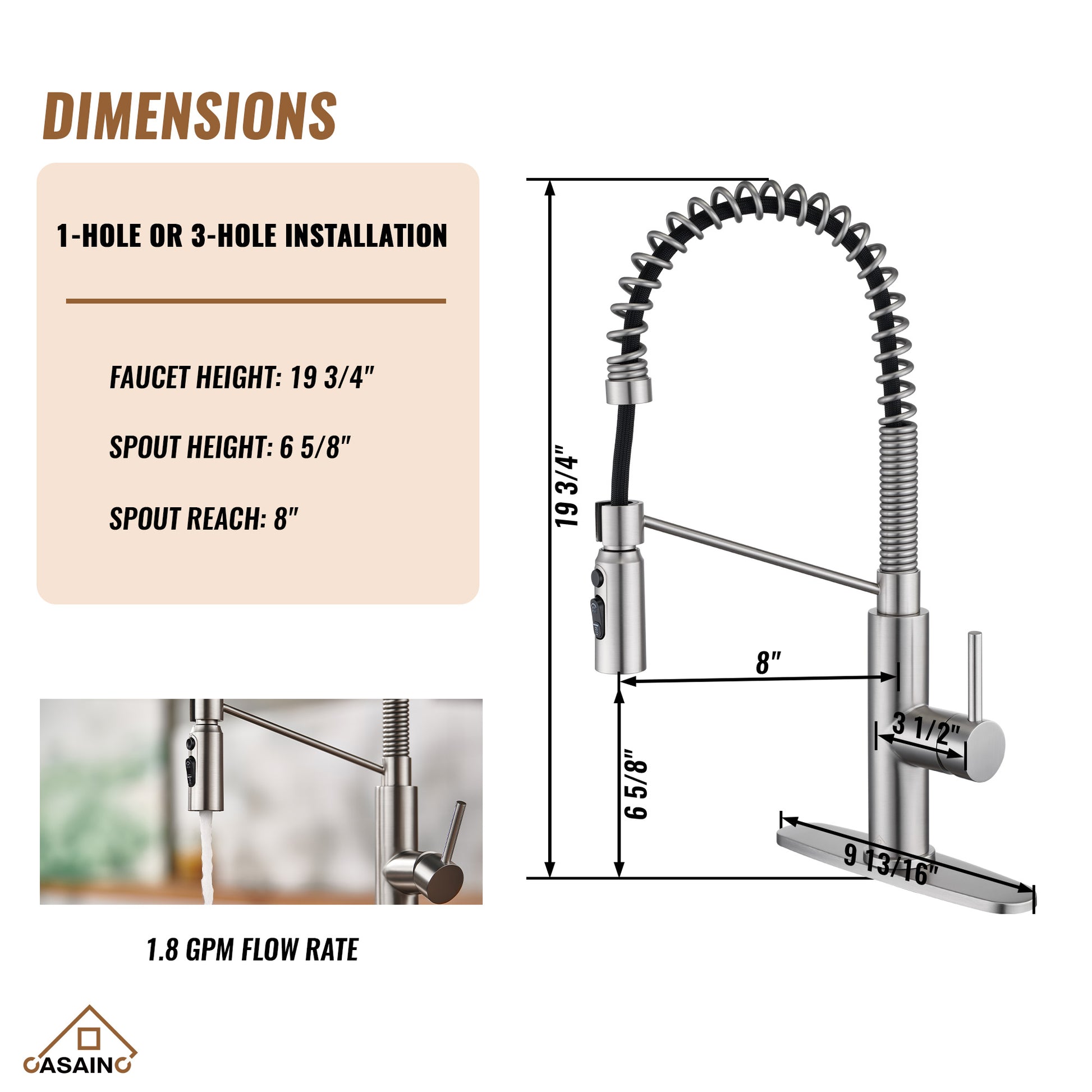 Commercial Style Pull-Down Single Handle 19" Kitchen Faucet