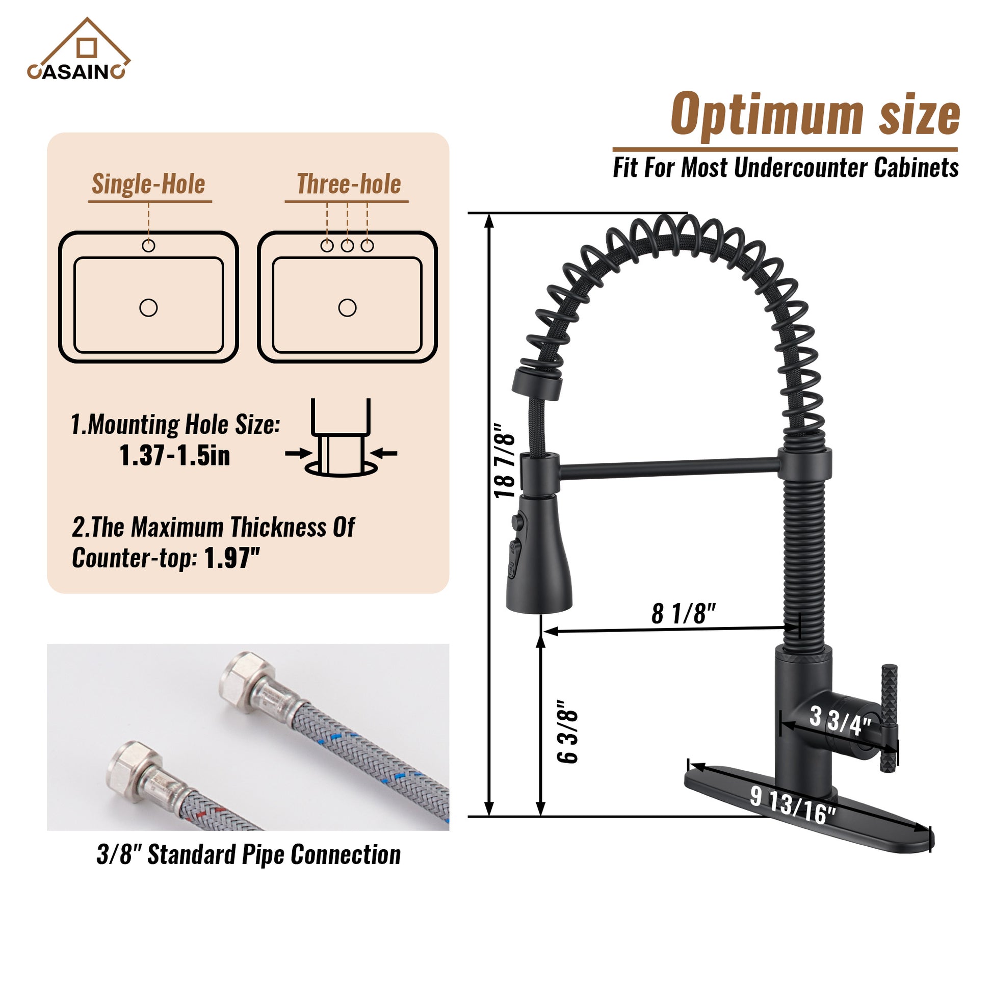  Pull-Down Sprayer Kitchen Faucet with 360° Swivel, Three Functions for Effortless Cooking and Cleaning