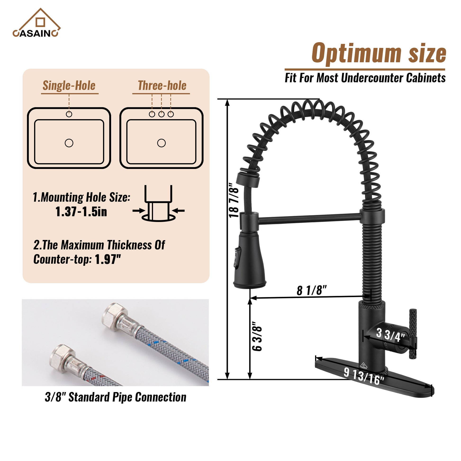 Pull-Down Sprayer Single Handle Kitchen Faucet 360° Swivel, Three Functions for Effortless Cooking and Cleaning